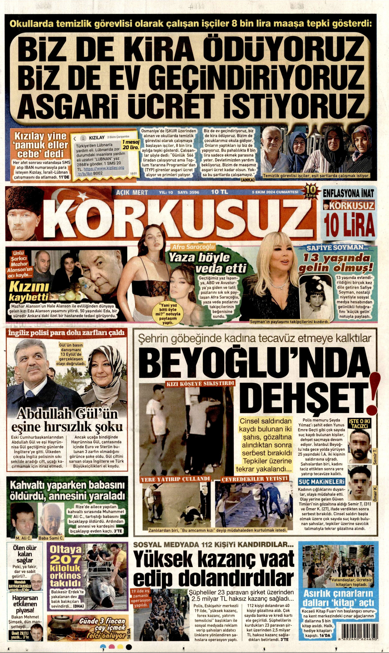 KORKUSUZ gazetesinin 5 Ekim 2024 tarihli birinci sayfası