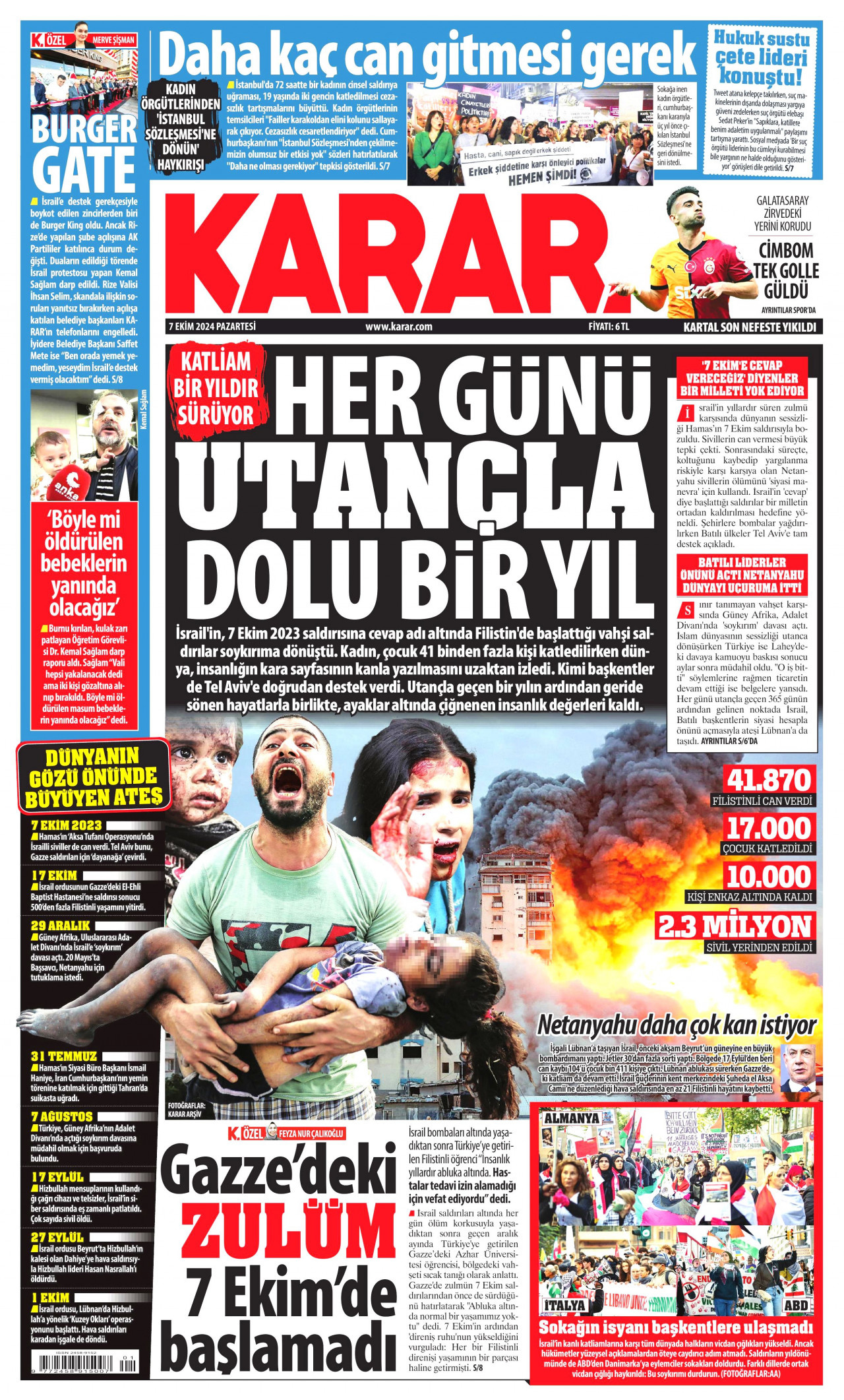 KARAR gazetesinin 7 Ekim 2024 tarihli birinci sayfası