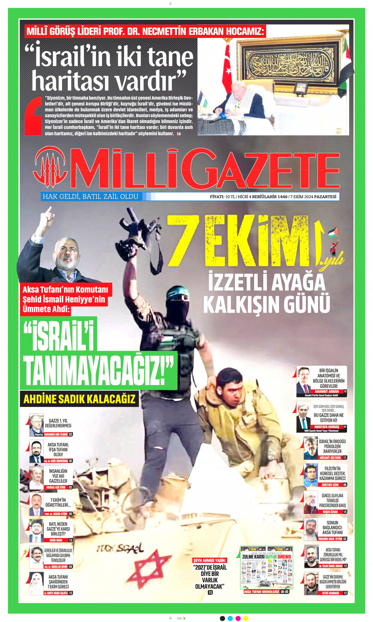 MİLLİ GAZETE gazetesinin 7 Ekim 2024 tarihli birinci sayfası