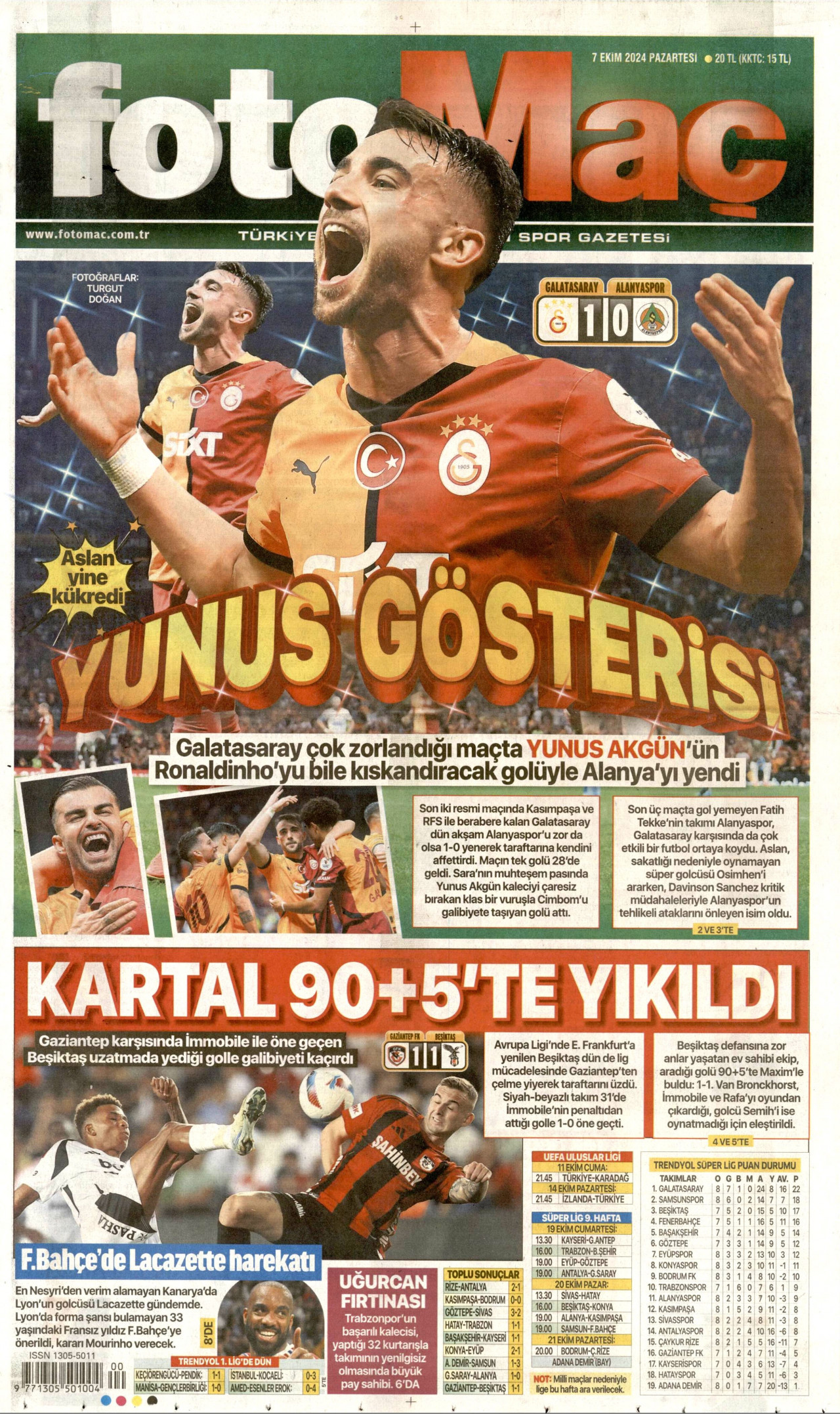 FOTOMAÇ gazetesinin 7 Ekim 2024 tarihli birinci sayfası