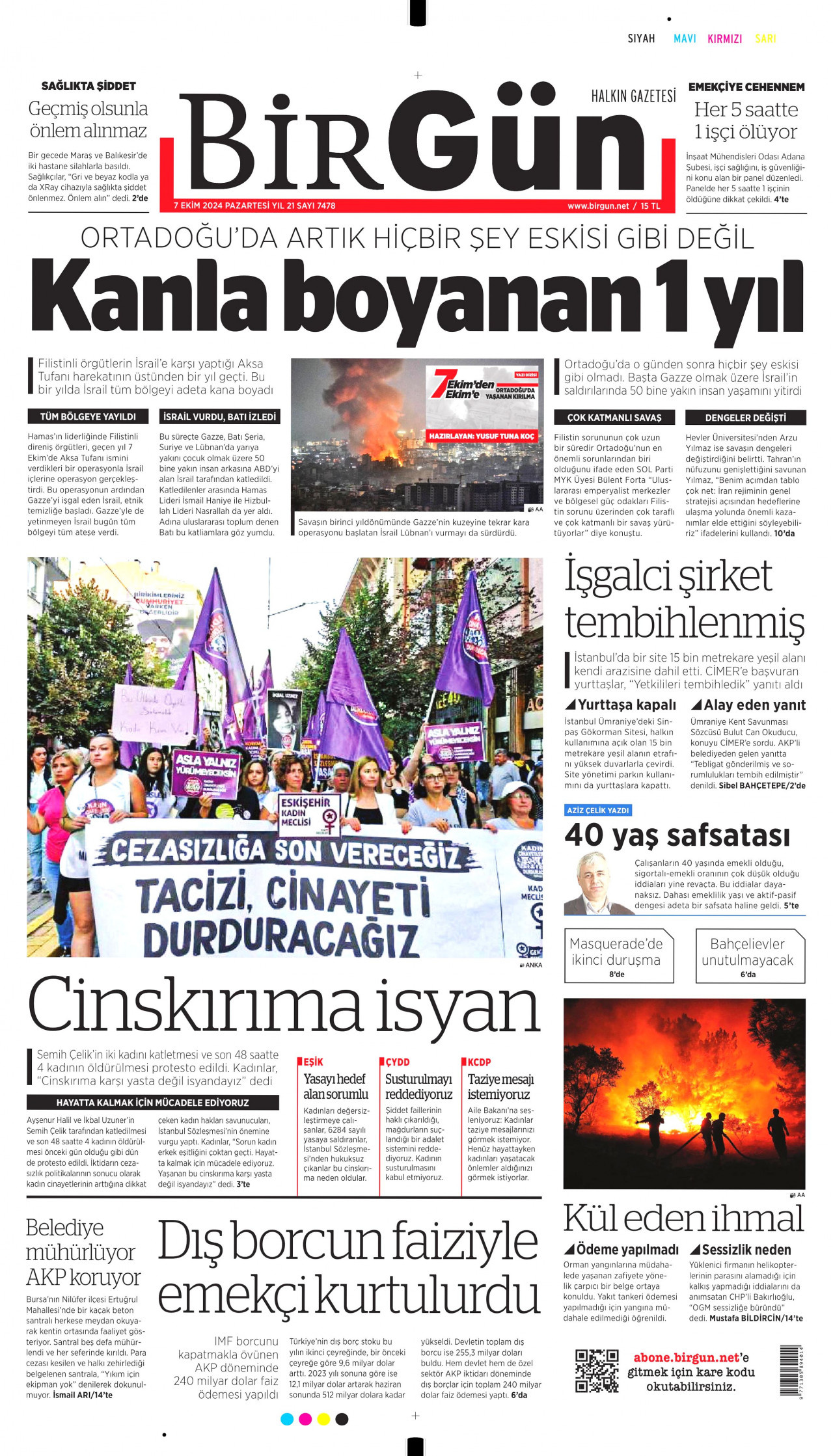 BİRGÜN gazetesinin 7 Ekim 2024 tarihli birinci sayfası