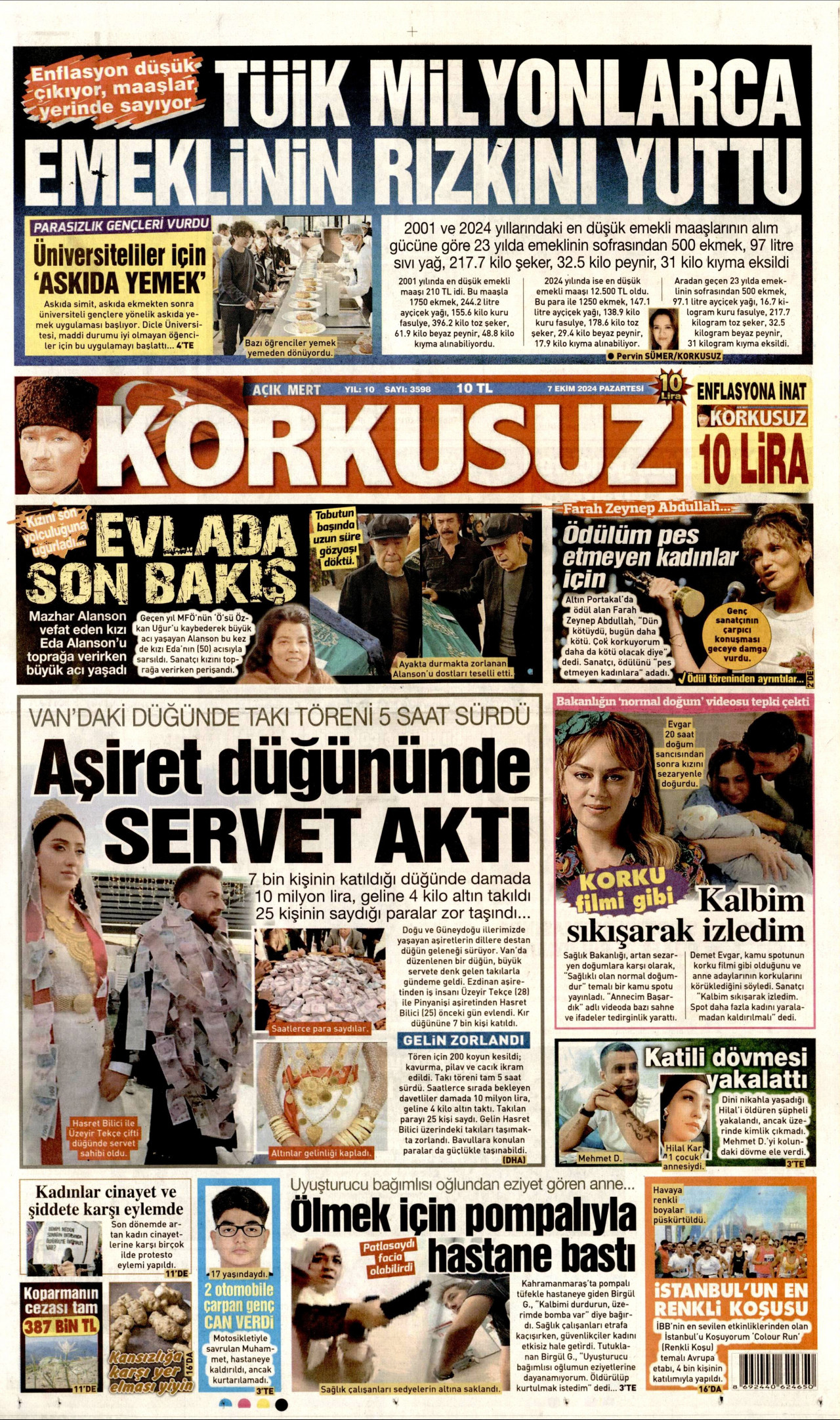 KORKUSUZ gazetesinin 7 Ekim 2024 tarihli birinci sayfası