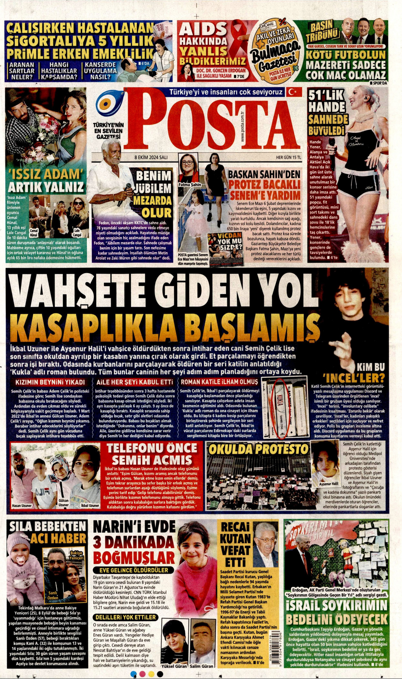 POSTA gazetesinin 8 Ekim 2024 tarihli birinci sayfası