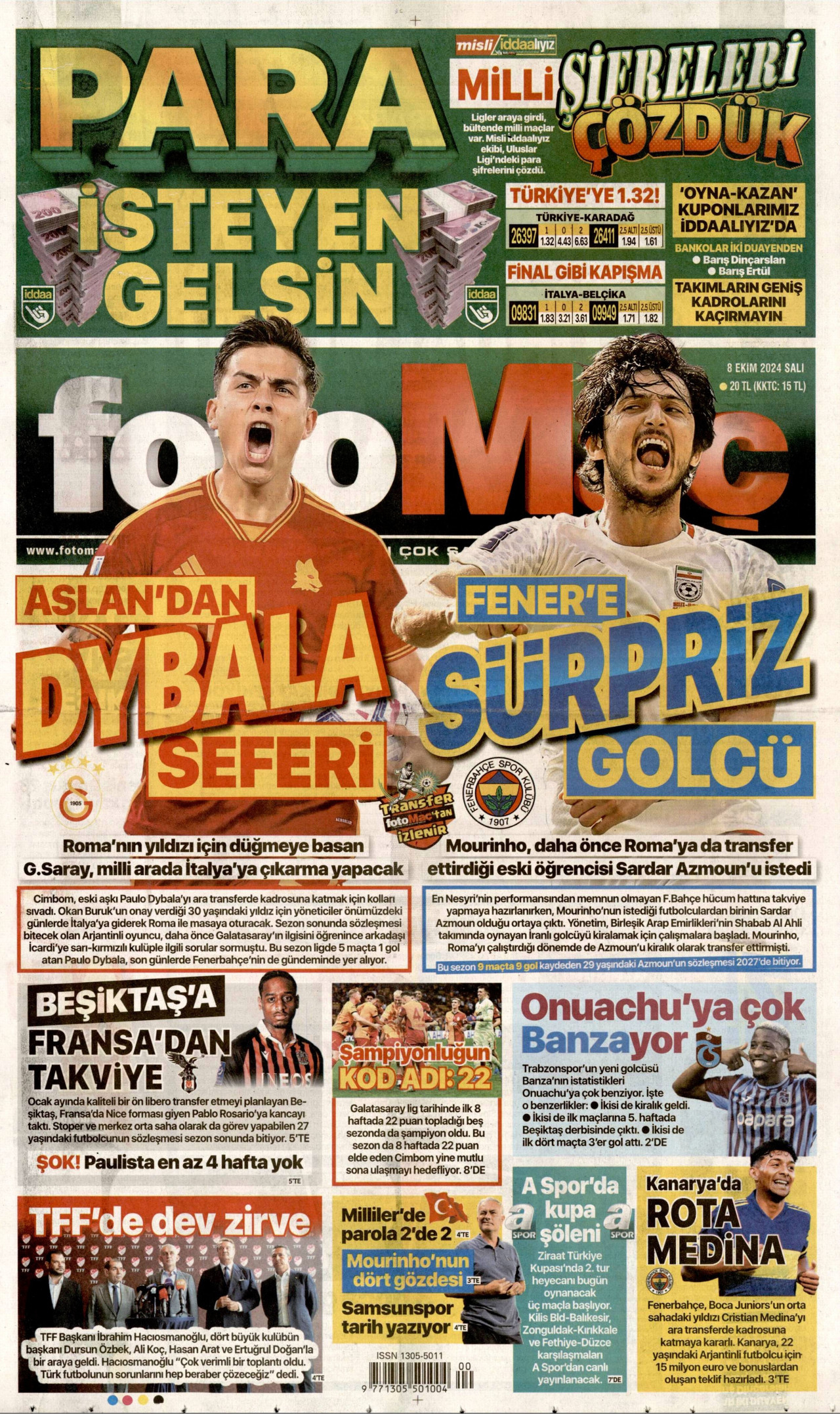 FOTOMAÇ gazetesinin 8 Ekim 2024 tarihli birinci sayfası