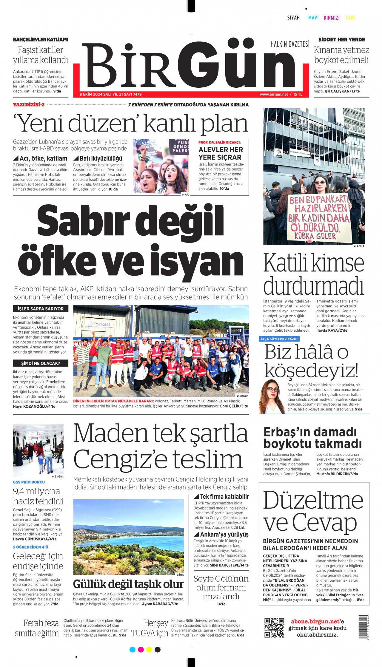 BİRGÜN gazetesinin 8 Ekim 2024 tarihli birinci sayfası