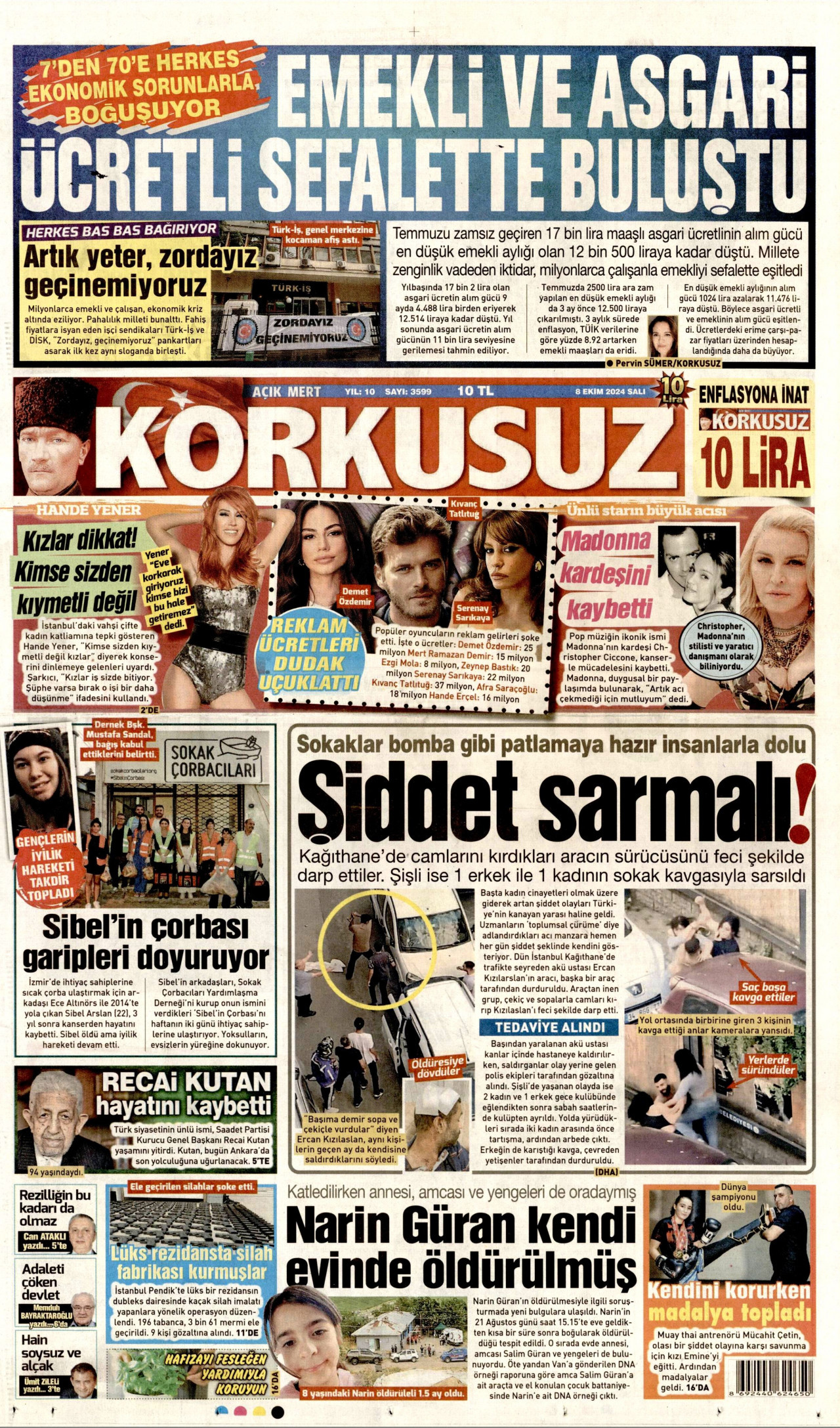 KORKUSUZ gazetesinin 8 Ekim 2024 tarihli birinci sayfası