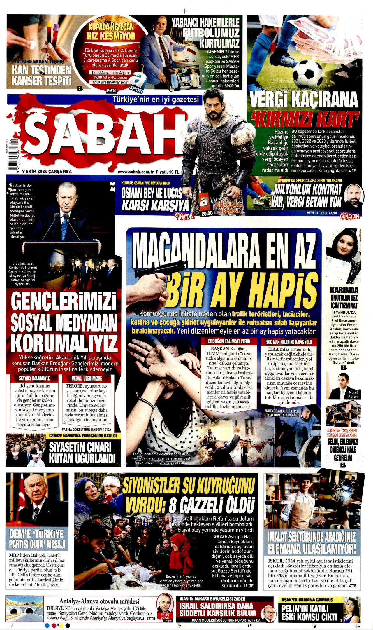 SABAH gazetesinin 9 Ekim 2024 tarihli birinci sayfası