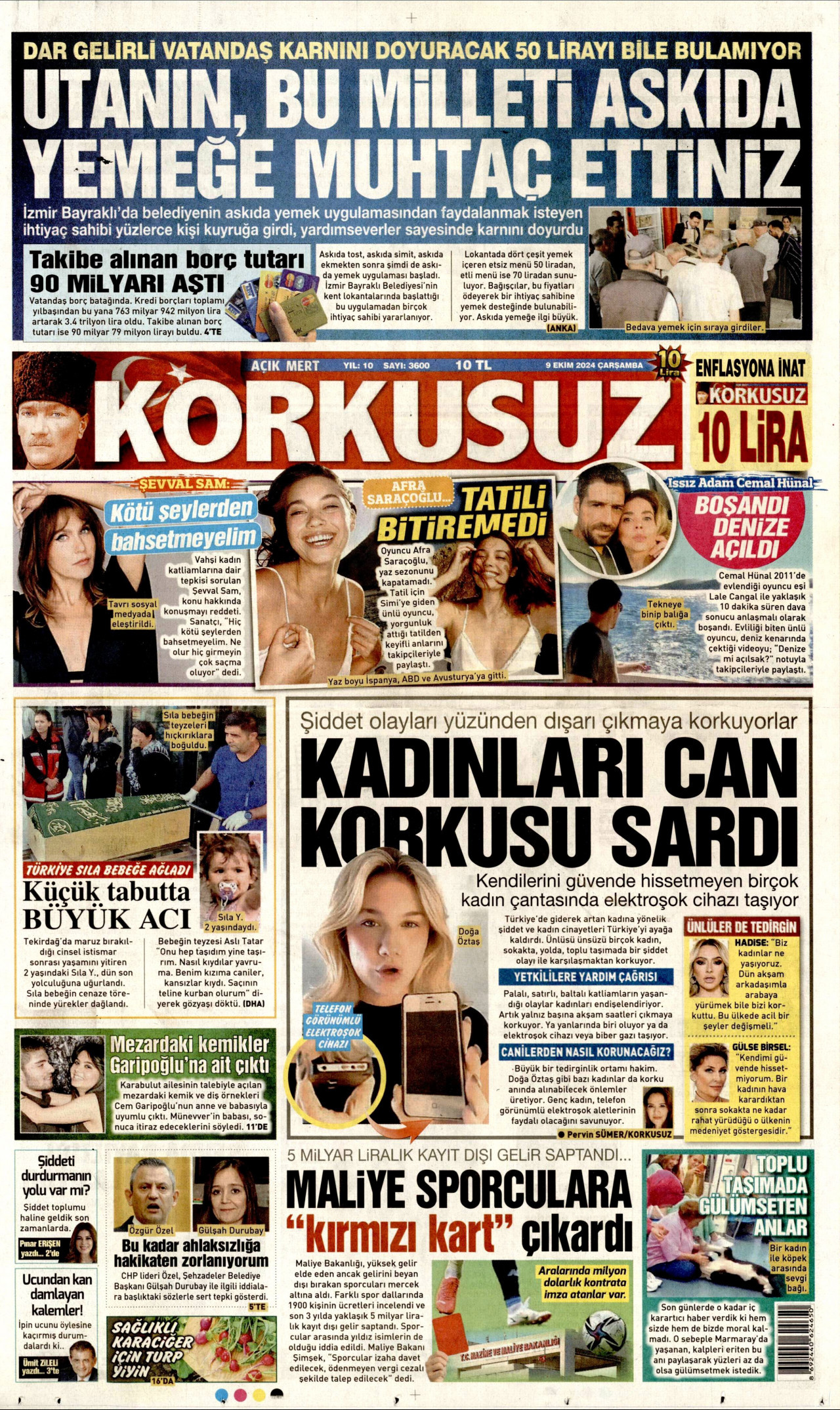 KORKUSUZ gazetesinin 9 Ekim 2024 tarihli birinci sayfası
