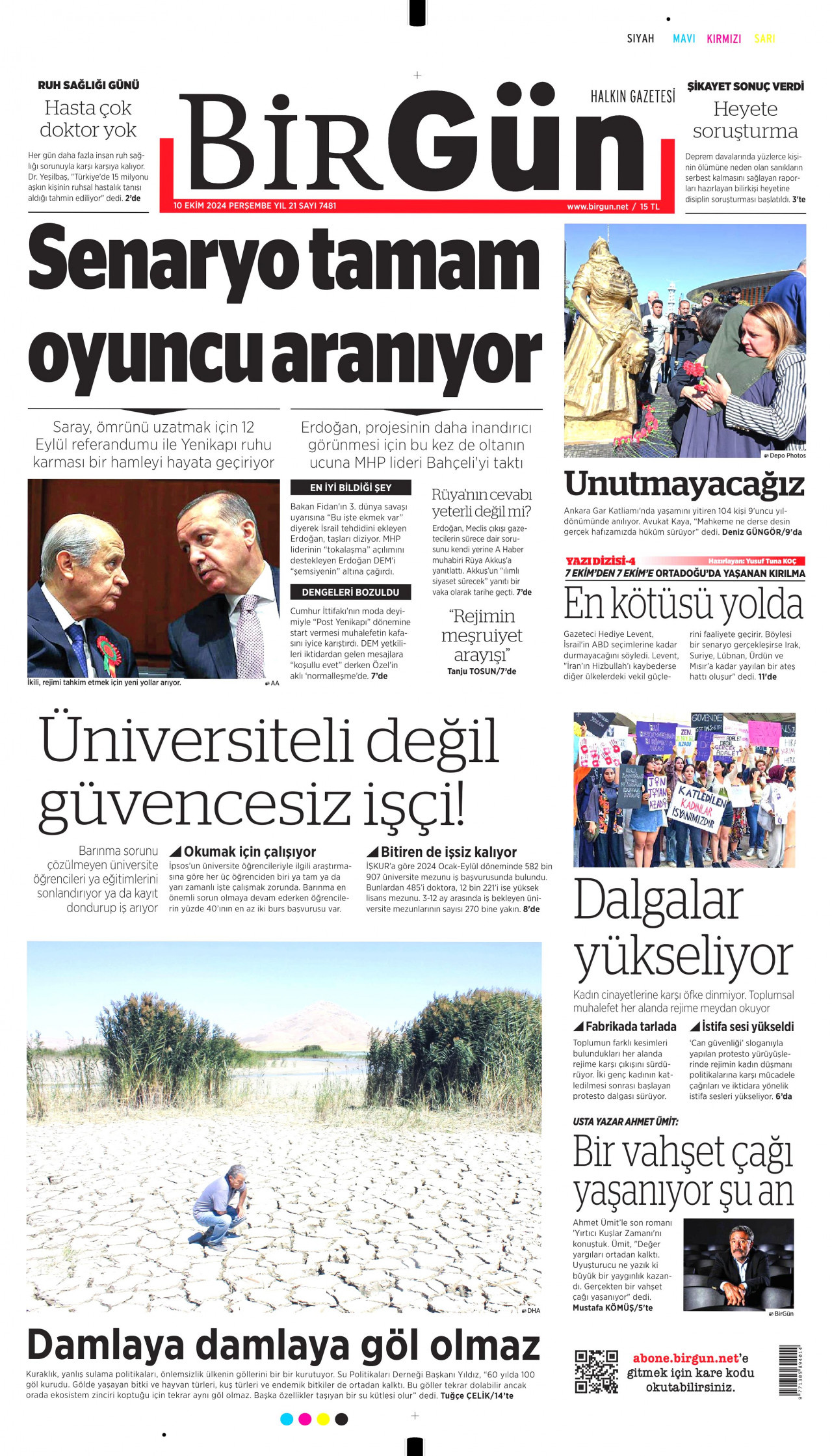 BİRGÜN gazetesinin 10 Ekim 2024 tarihli birinci sayfası