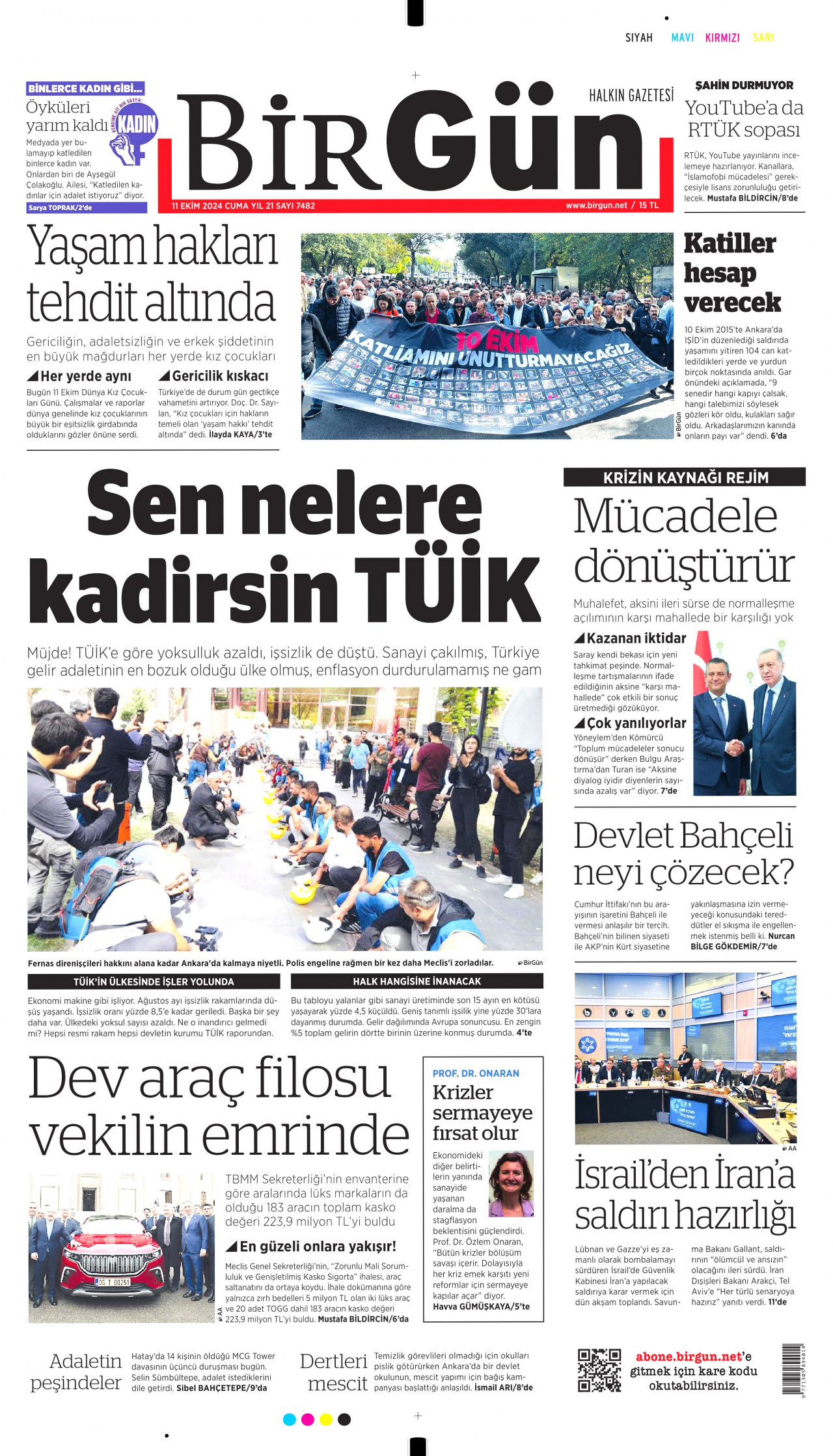 BİRGÜN gazetesinin 11 Ekim 2024 tarihli birinci sayfası