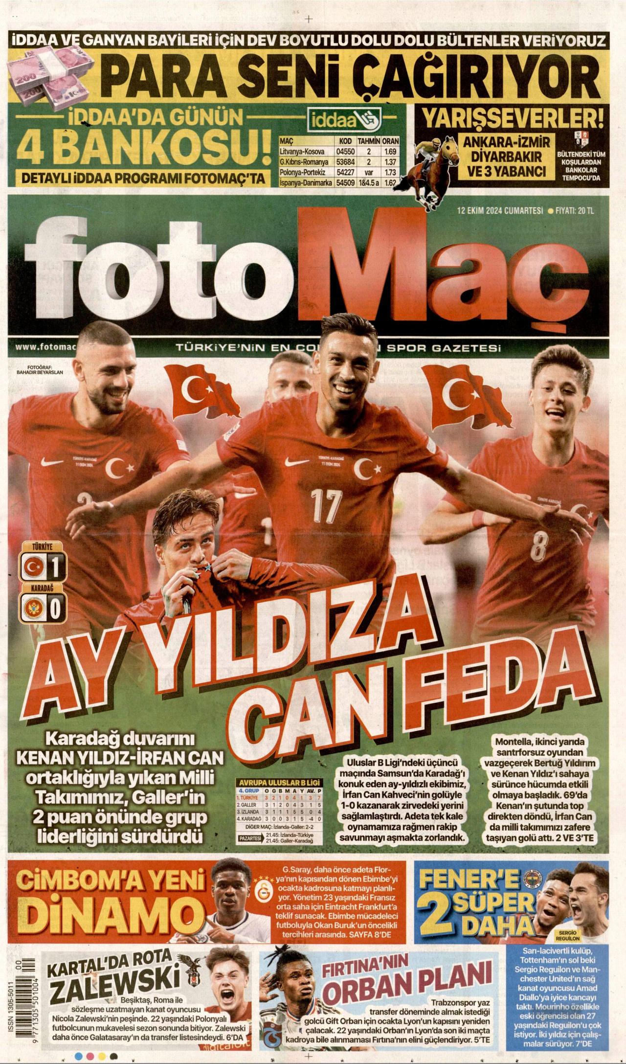 FOTOMAÇ gazetesinin 12 Ekim 2024 tarihli birinci sayfası
