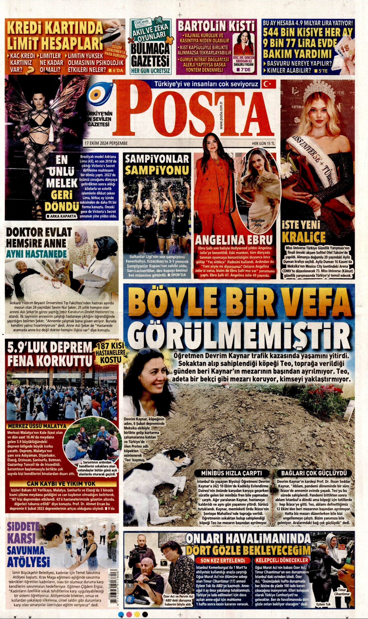POSTA gazetesinin 17 Ekim 2024 tarihli birinci sayfası