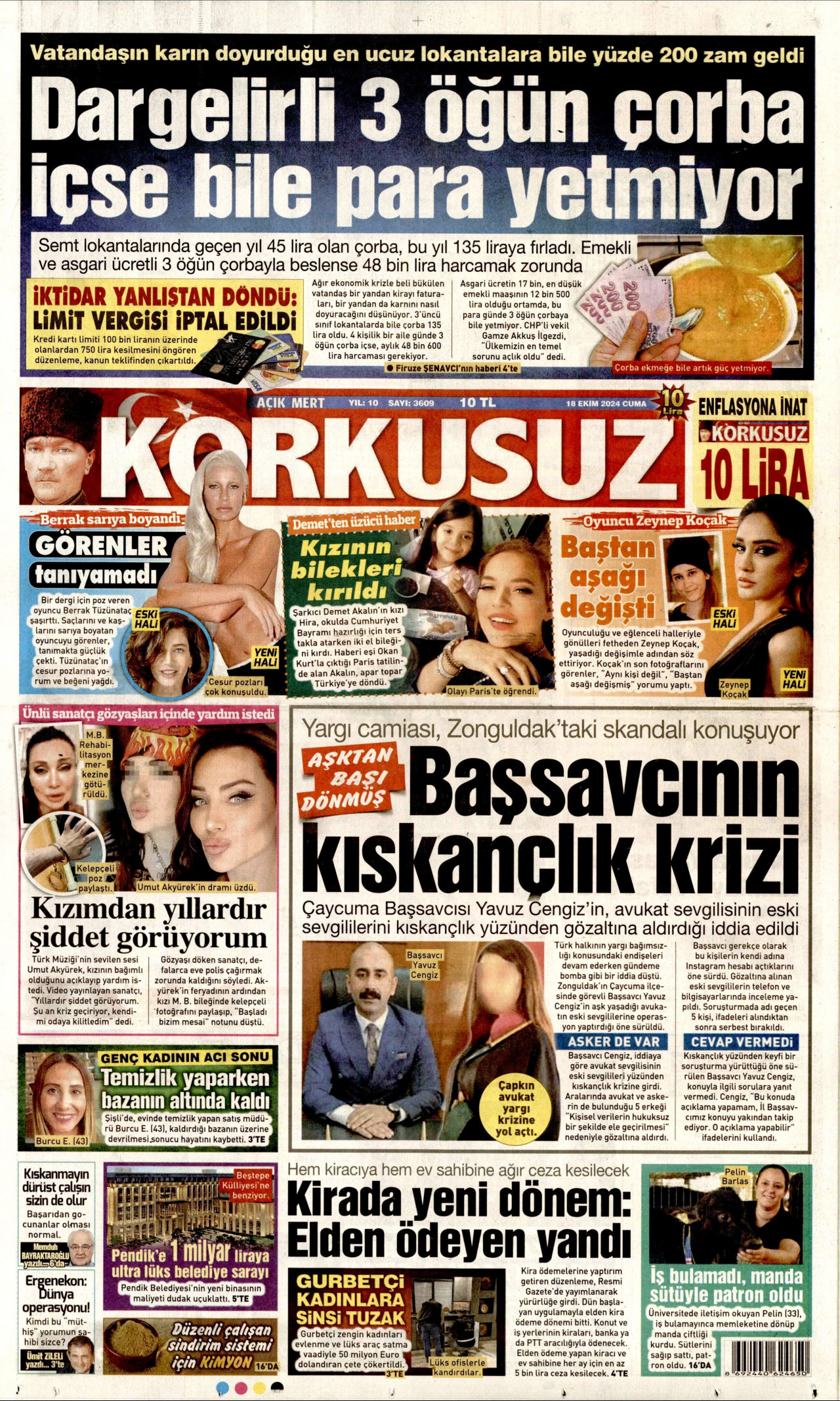 KORKUSUZ gazetesinin 18 Ekim 2024 tarihli birinci sayfası