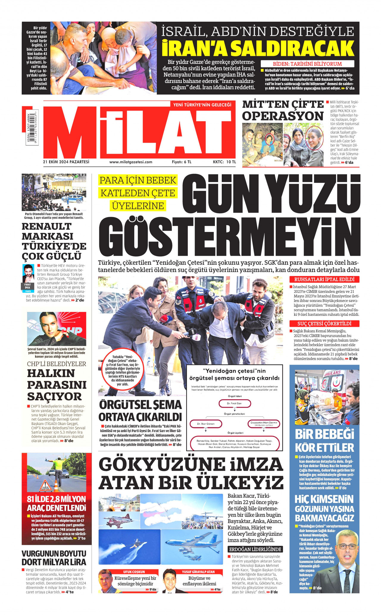 MİLAT gazetesinin 21 Ekim 2024 tarihli birinci sayfası