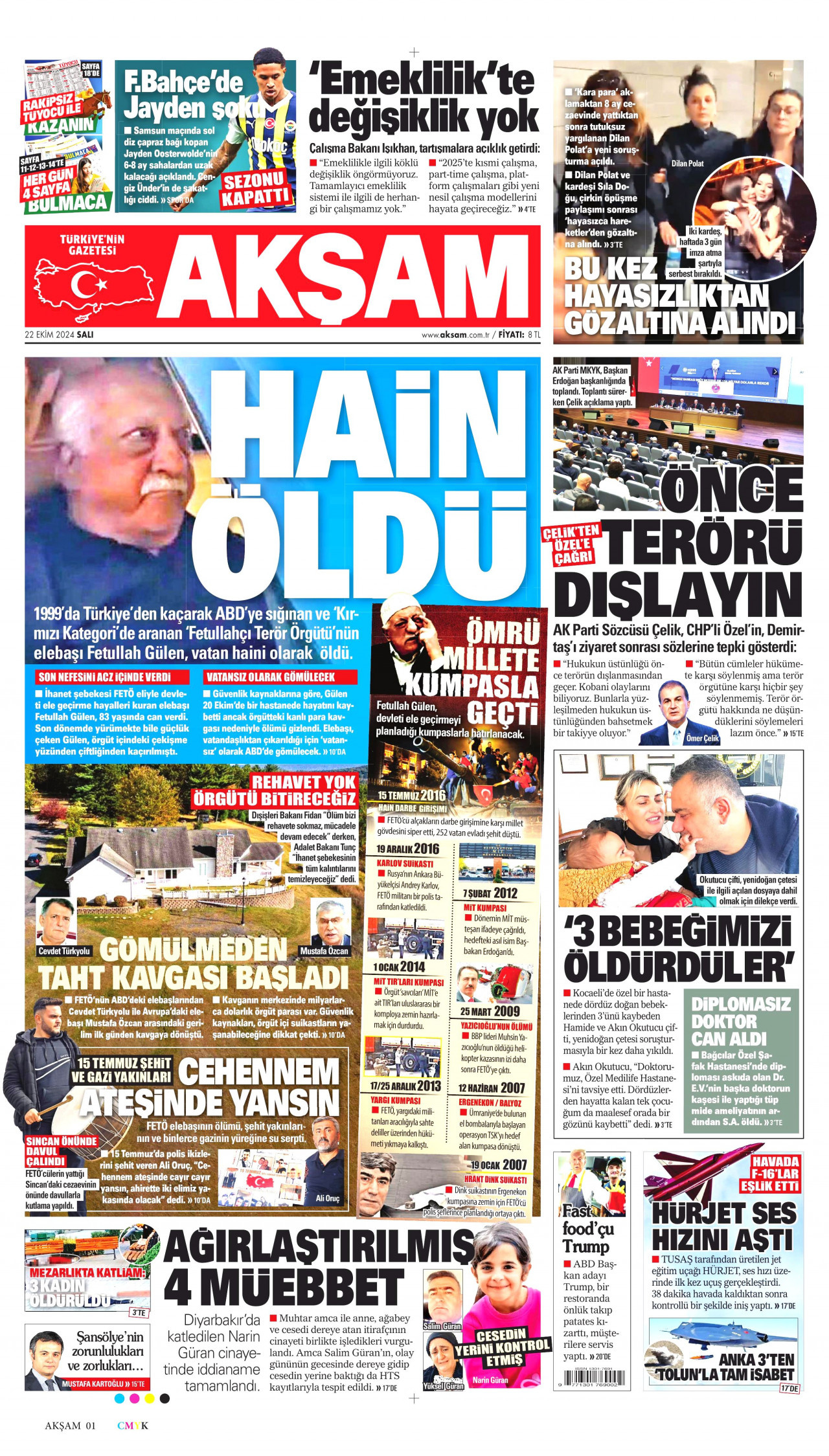 AKŞAM gazetesinin 22 Ekim 2024 tarihli birinci sayfası
