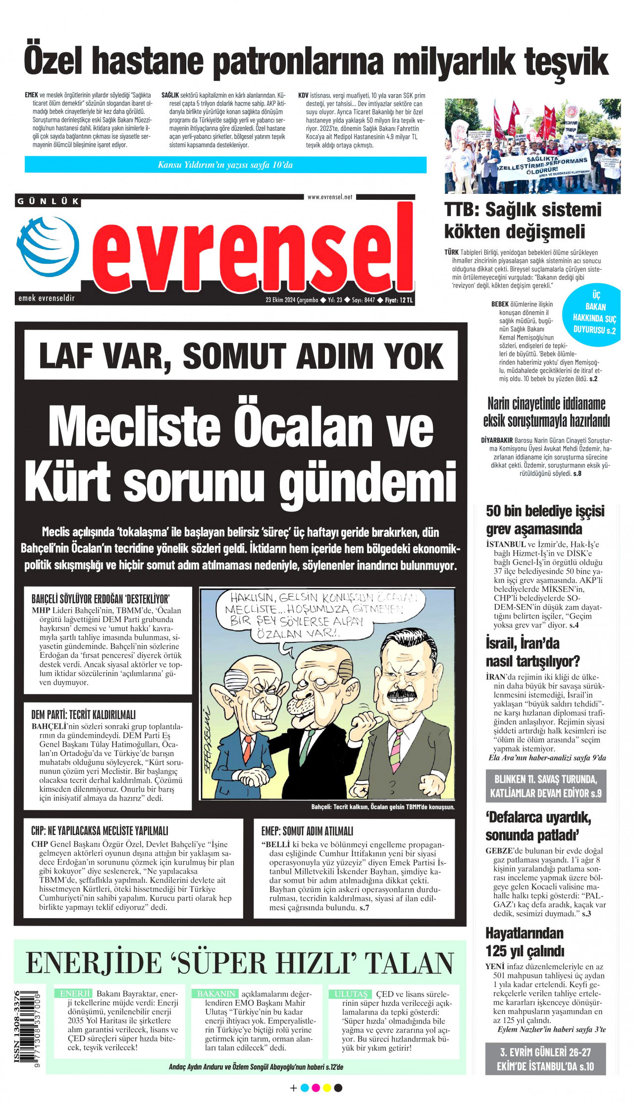 EVRENSEL gazetesinin 23 Ekim 2024 tarihli birinci sayfası