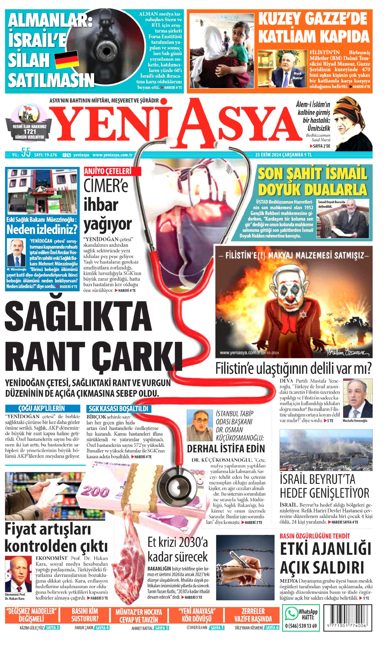 YENİ ASYA gazetesinin 23 Ekim 2024 tarihli birinci sayfası