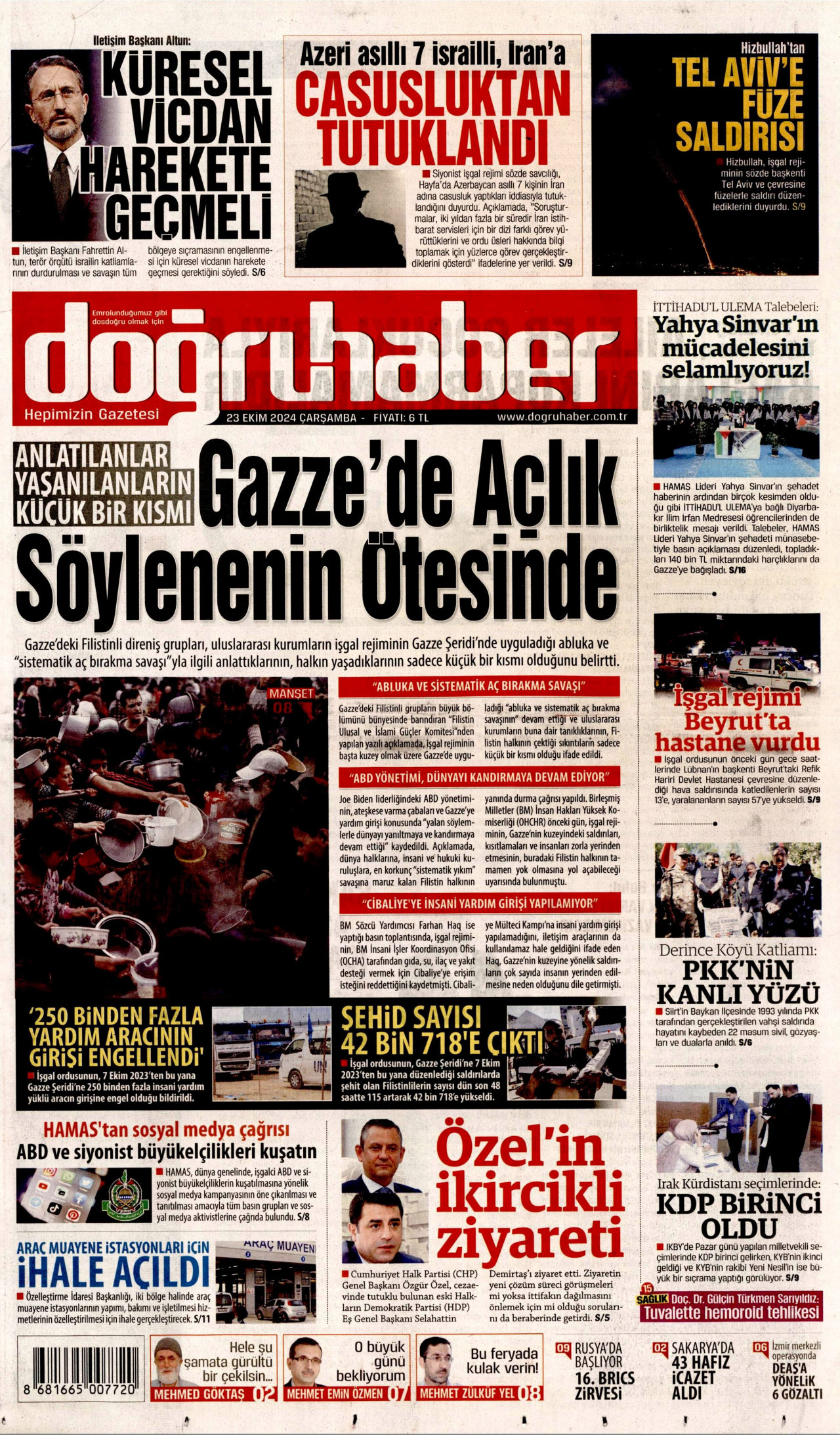 DOĞRU HABER gazetesinin 23 Ekim 2024 tarihli birinci sayfası