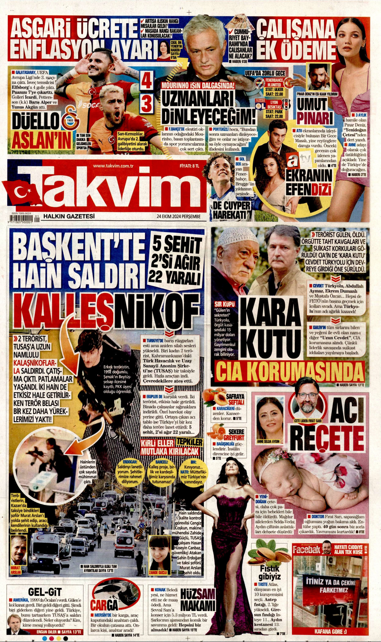 TAKVİM gazetesinin 24 Ekim 2024 tarihli birinci sayfası