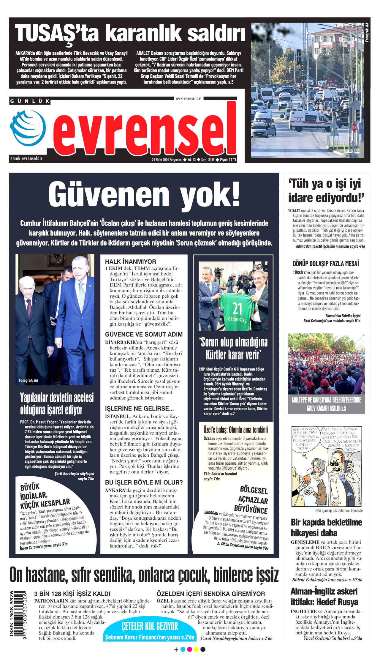 EVRENSEL gazetesinin 24 Ekim 2024 tarihli birinci sayfası