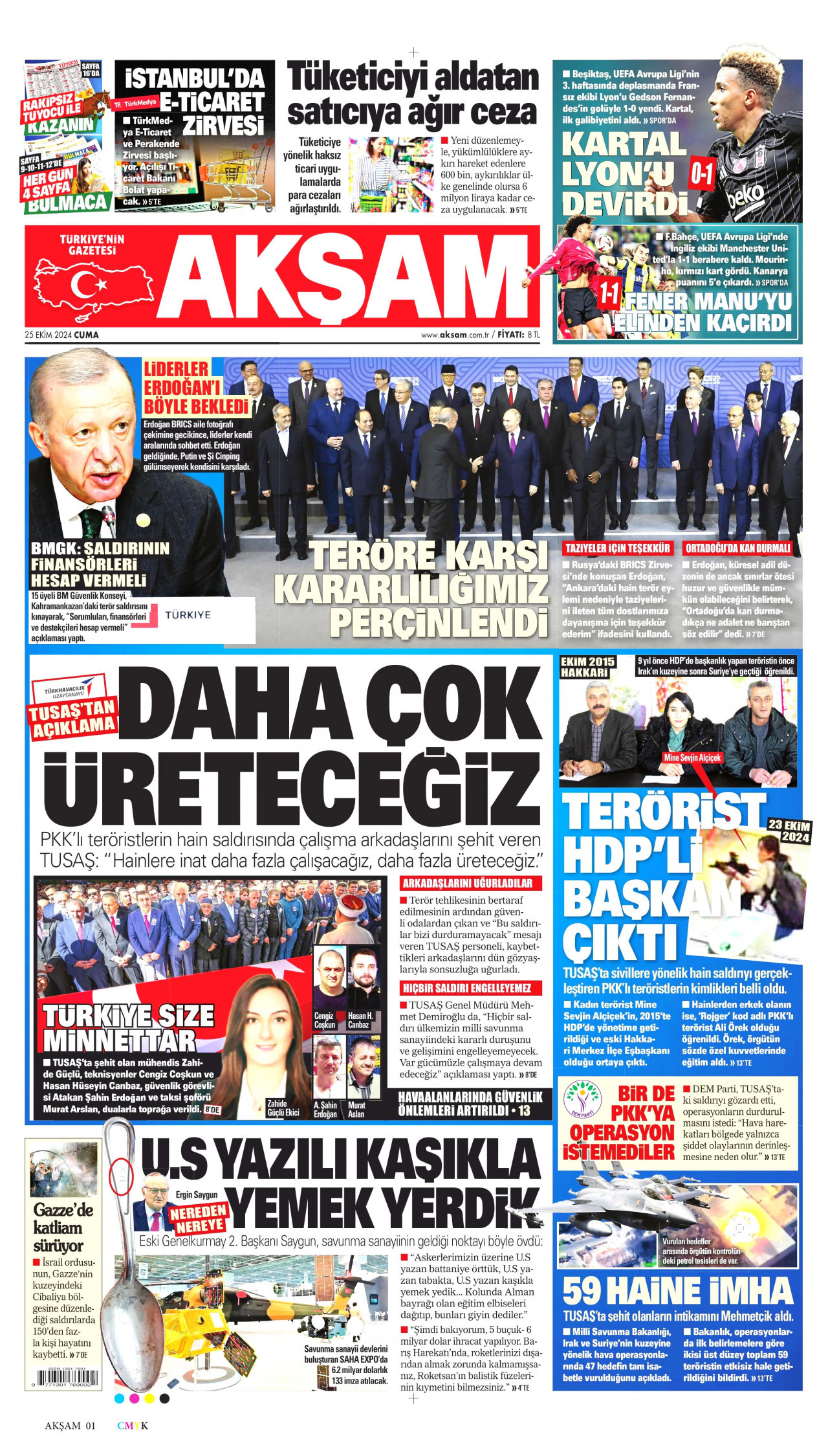 AKŞAM gazetesinin 25 Ekim 2024 tarihli birinci sayfası