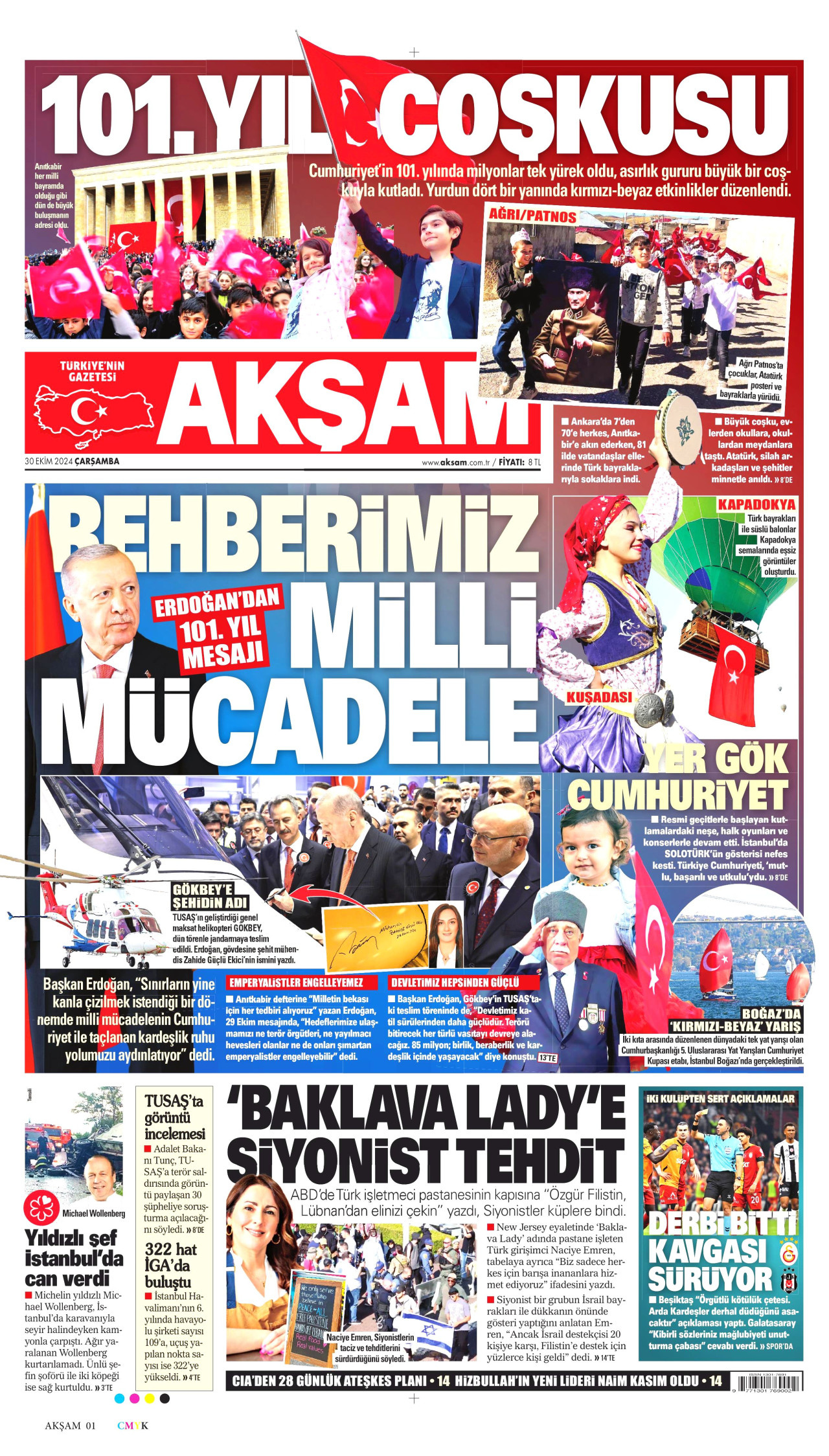 AKŞAM gazetesinin 30 Ekim 2024 tarihli birinci sayfası