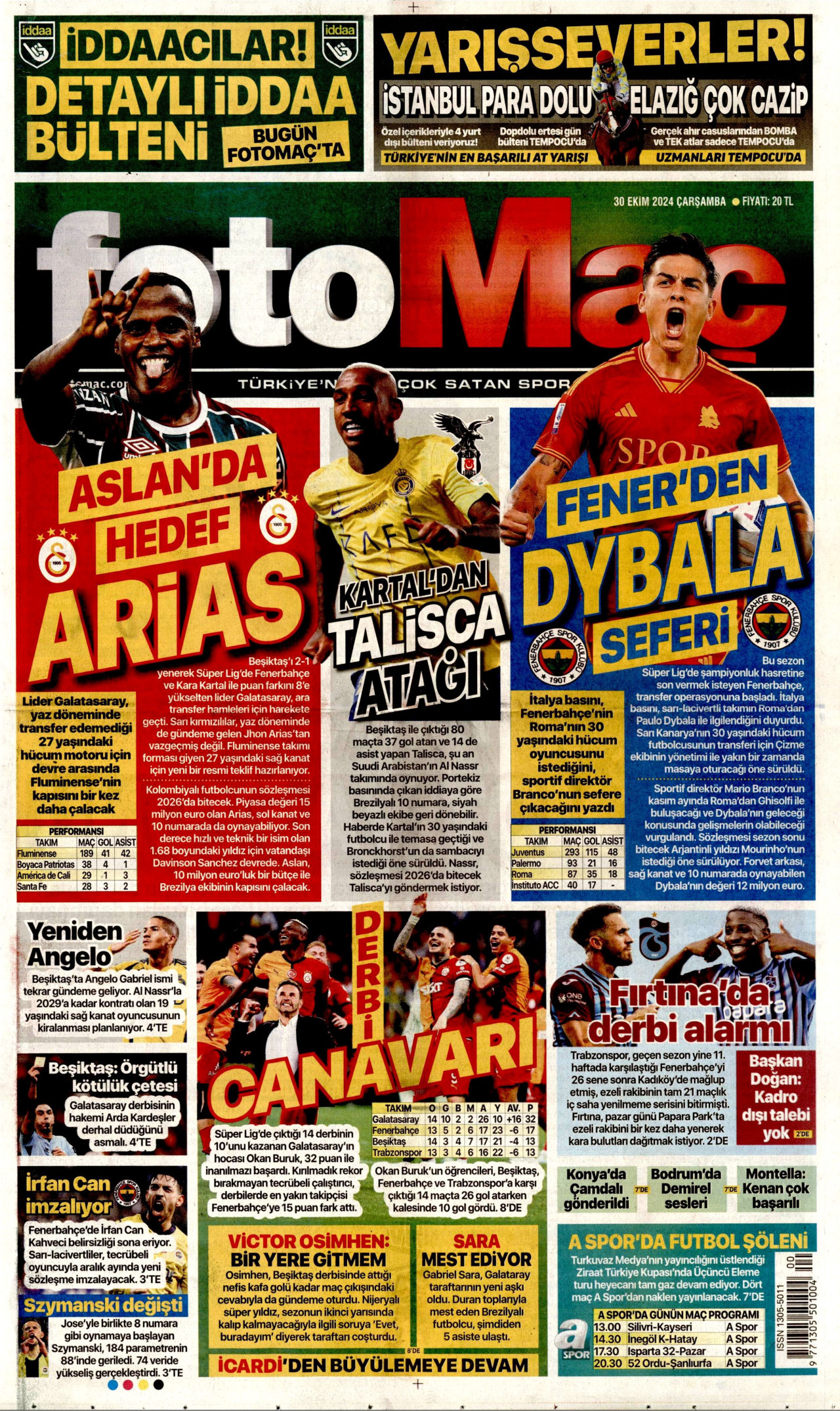 FOTOMAÇ gazetesinin 30 Ekim 2024 tarihli birinci sayfası