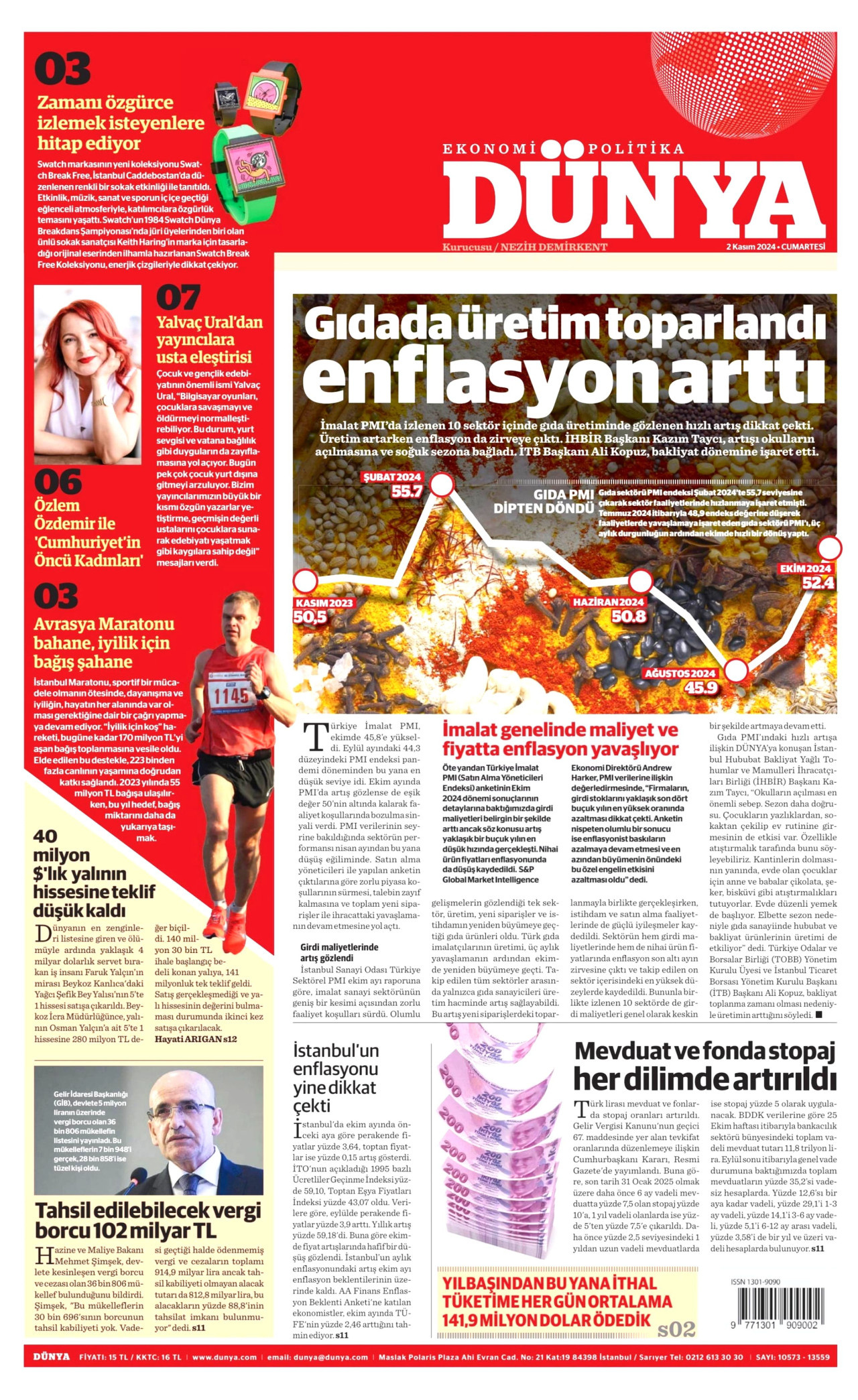 DÜNYA gazetesinin 2 Kasım 2024 tarihli birinci sayfası