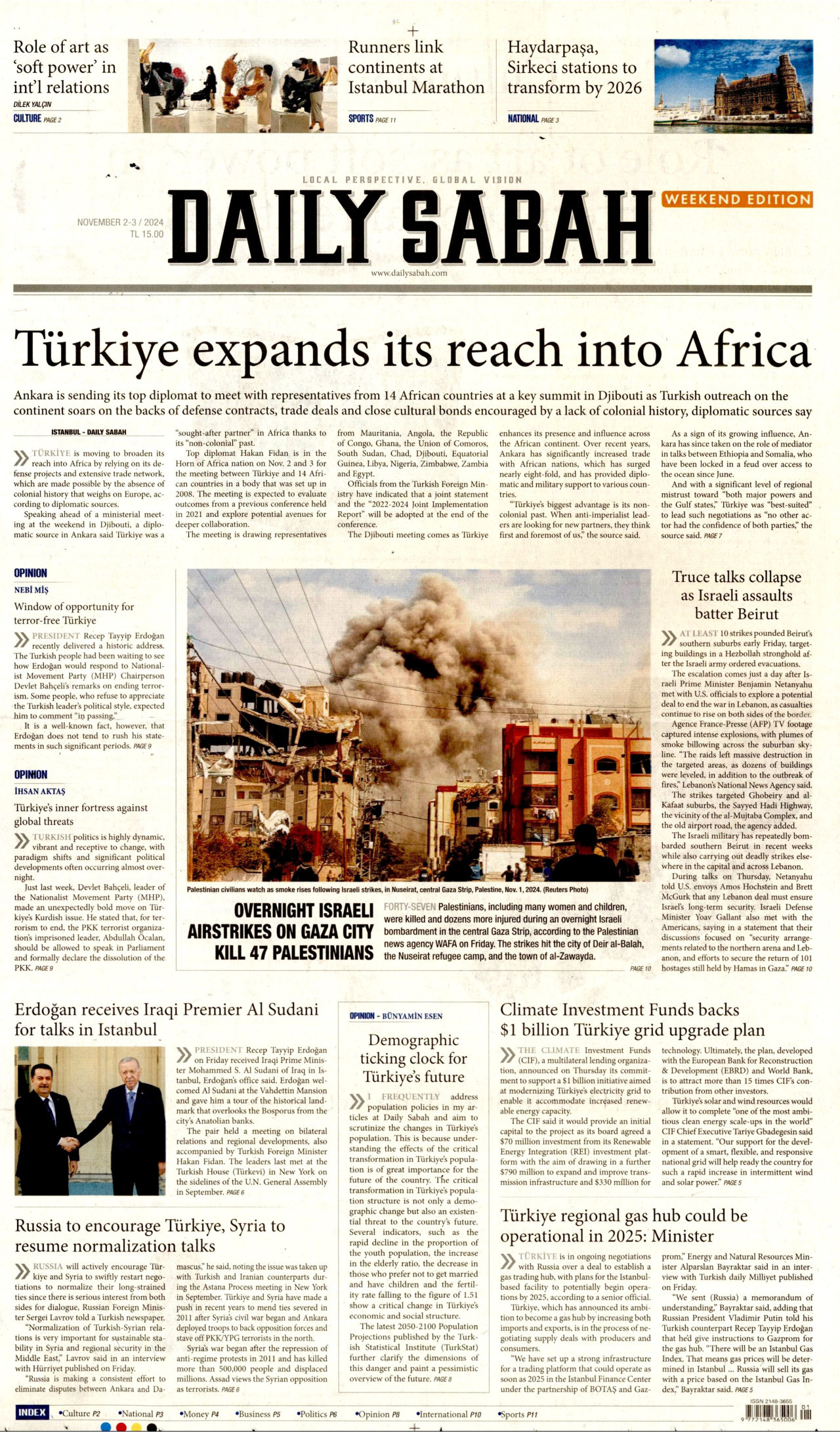 DAİLY SABAH gazetesinin 2 Kasım 2024 tarihli birinci sayfası