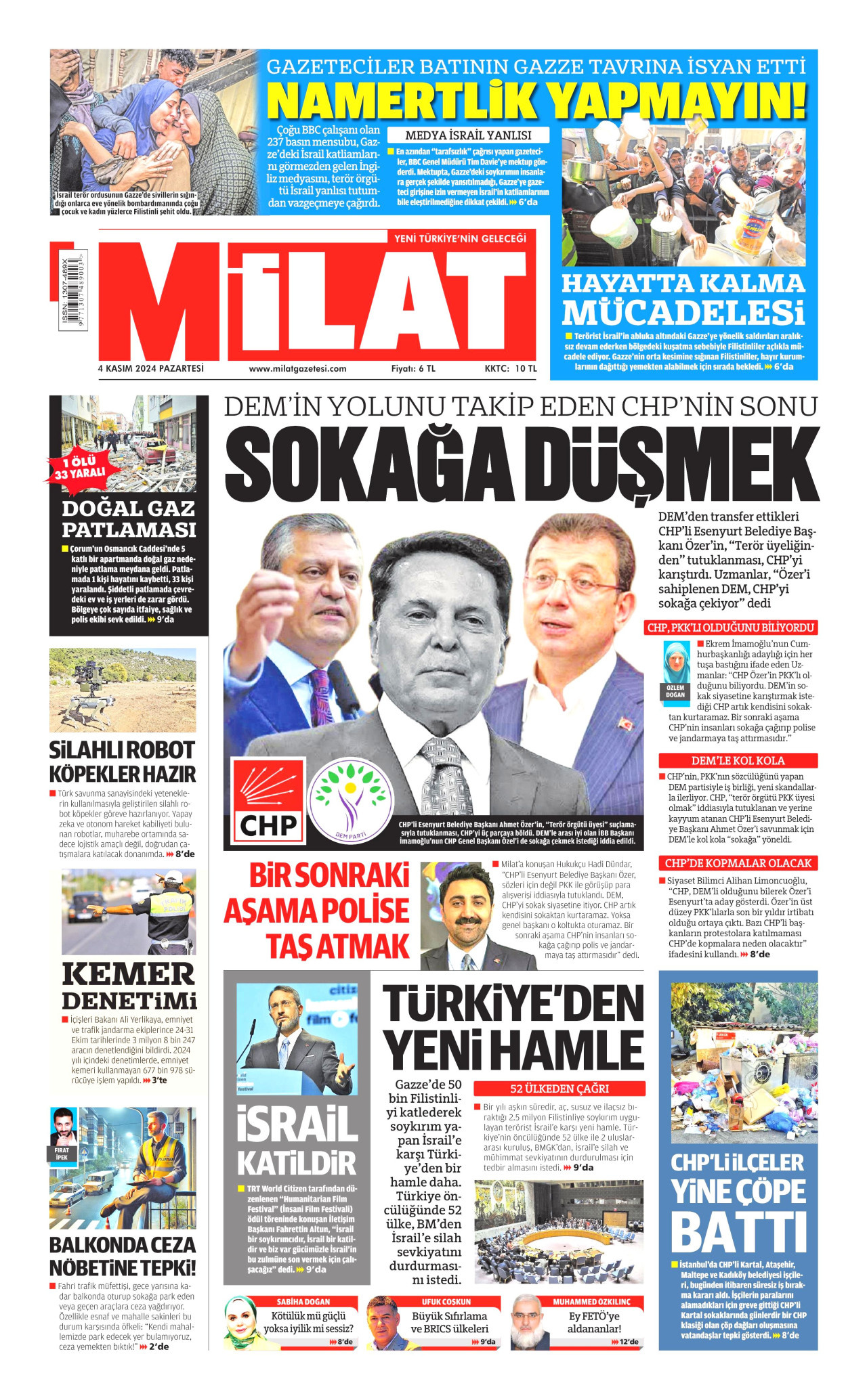 MİLAT gazetesinin 4 Kasım 2024 tarihli birinci sayfası