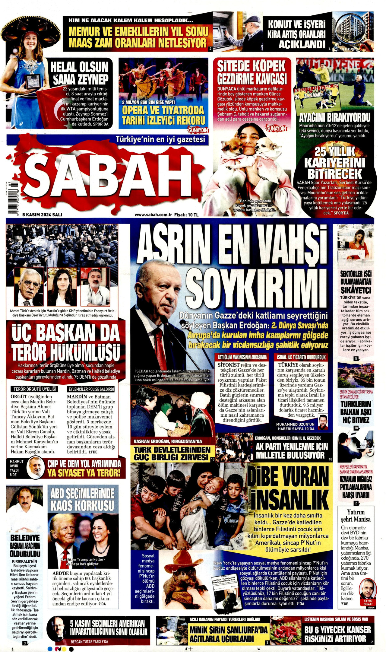 SABAH gazetesinin 5 Kasım 2024 tarihli birinci sayfası