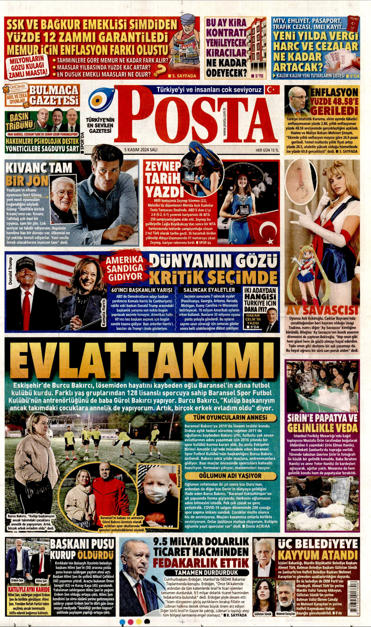 POSTA gazetesinin 5 Kasım 2024 tarihli birinci sayfası