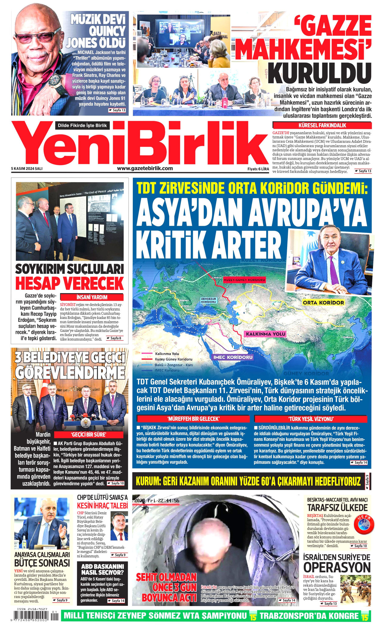 YENİBİRLİK gazetesinin 5 Kasım 2024 tarihli birinci sayfası