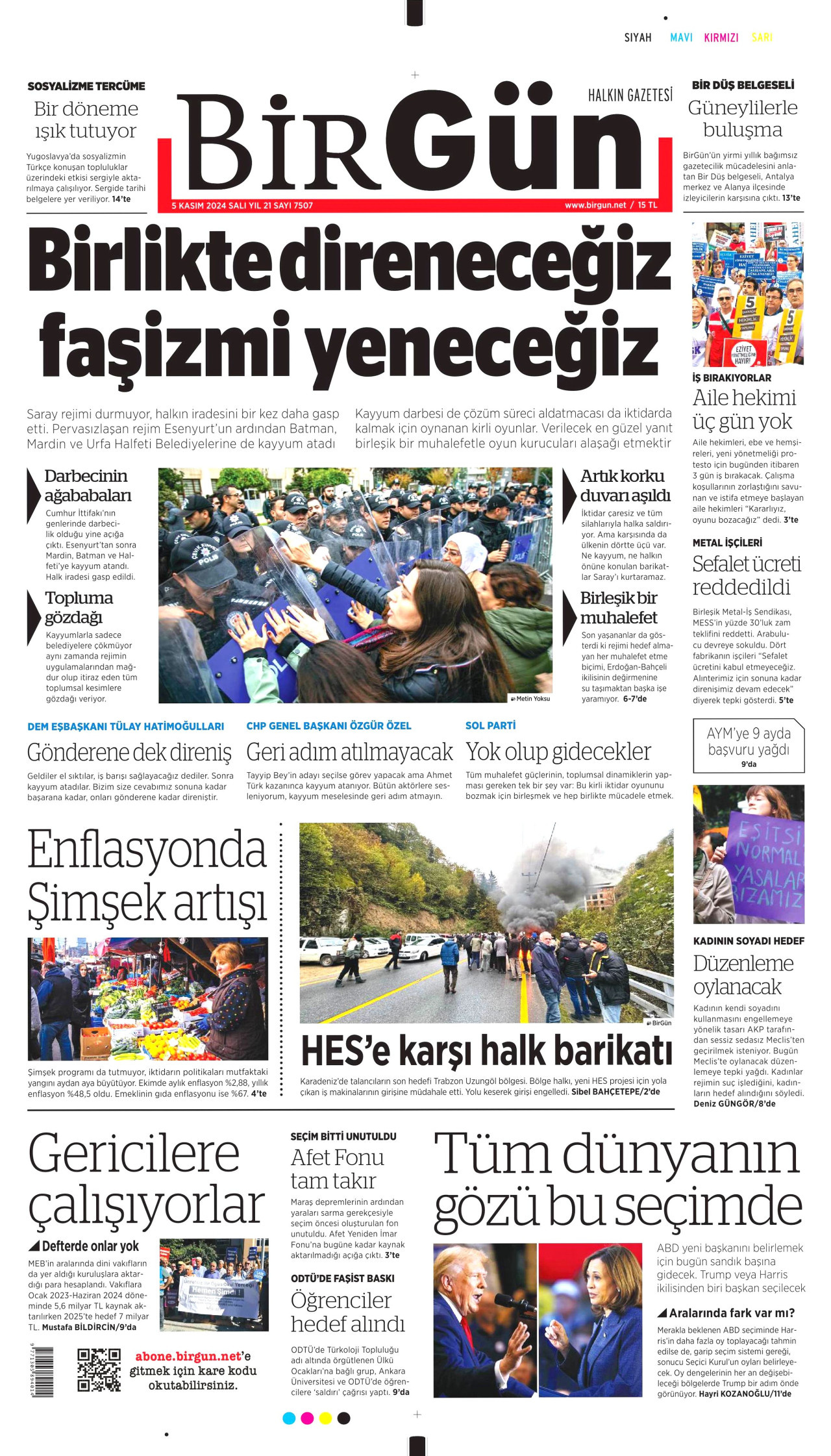BİRGÜN gazetesinin 5 Kasım 2024 tarihli birinci sayfası