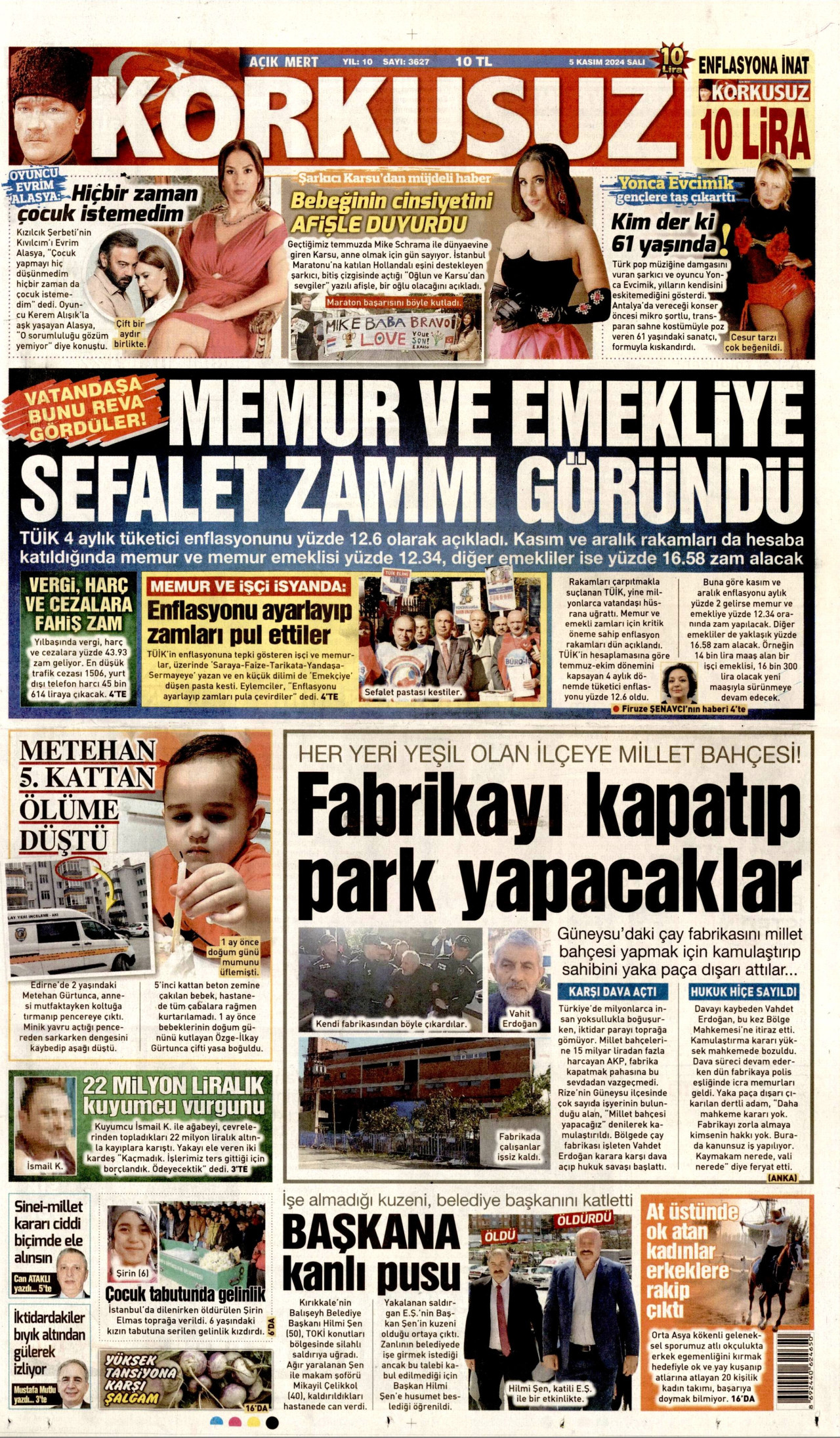 KORKUSUZ gazetesinin 5 Kasım 2024 tarihli birinci sayfası