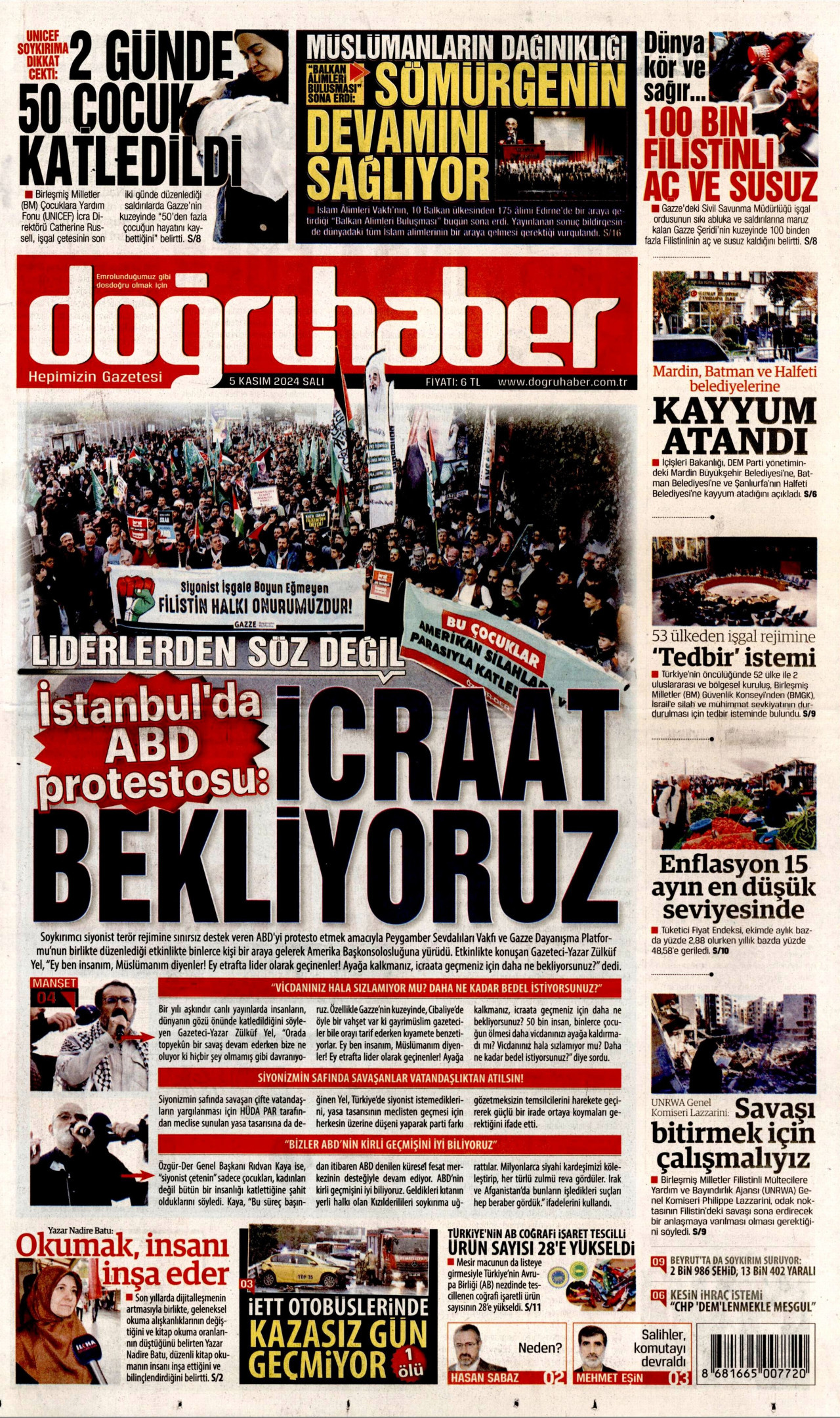 DOĞRU HABER gazetesinin 5 Kasım 2024 tarihli birinci sayfası