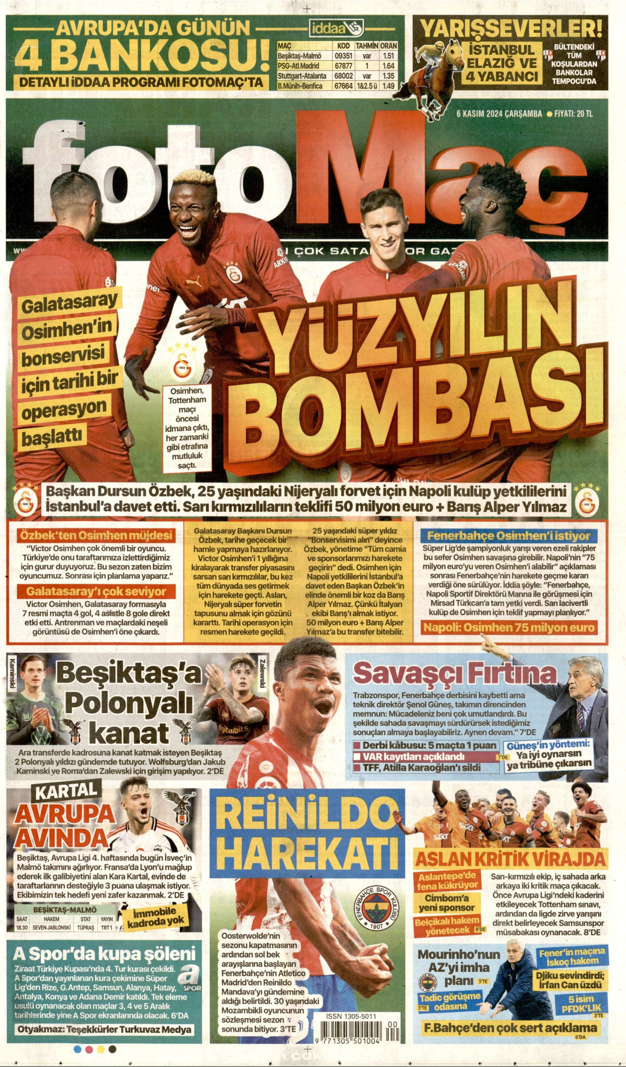 FOTOMAÇ gazetesinin 6 Kasım 2024 tarihli birinci sayfası