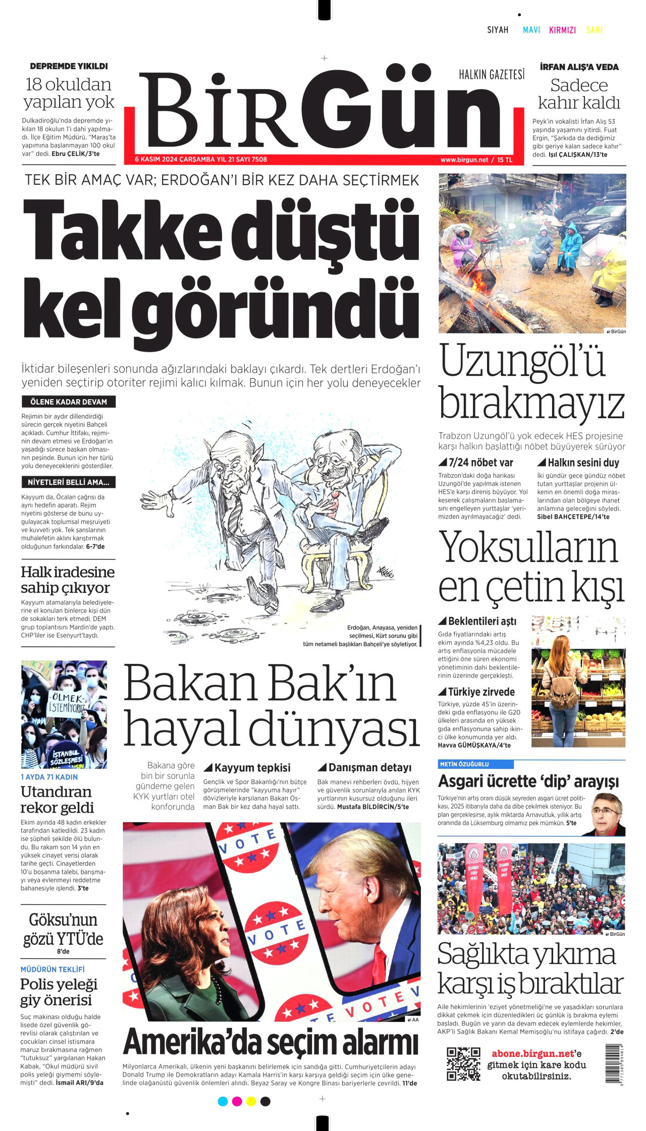 BİRGÜN gazetesinin 6 Kasım 2024 tarihli birinci sayfası