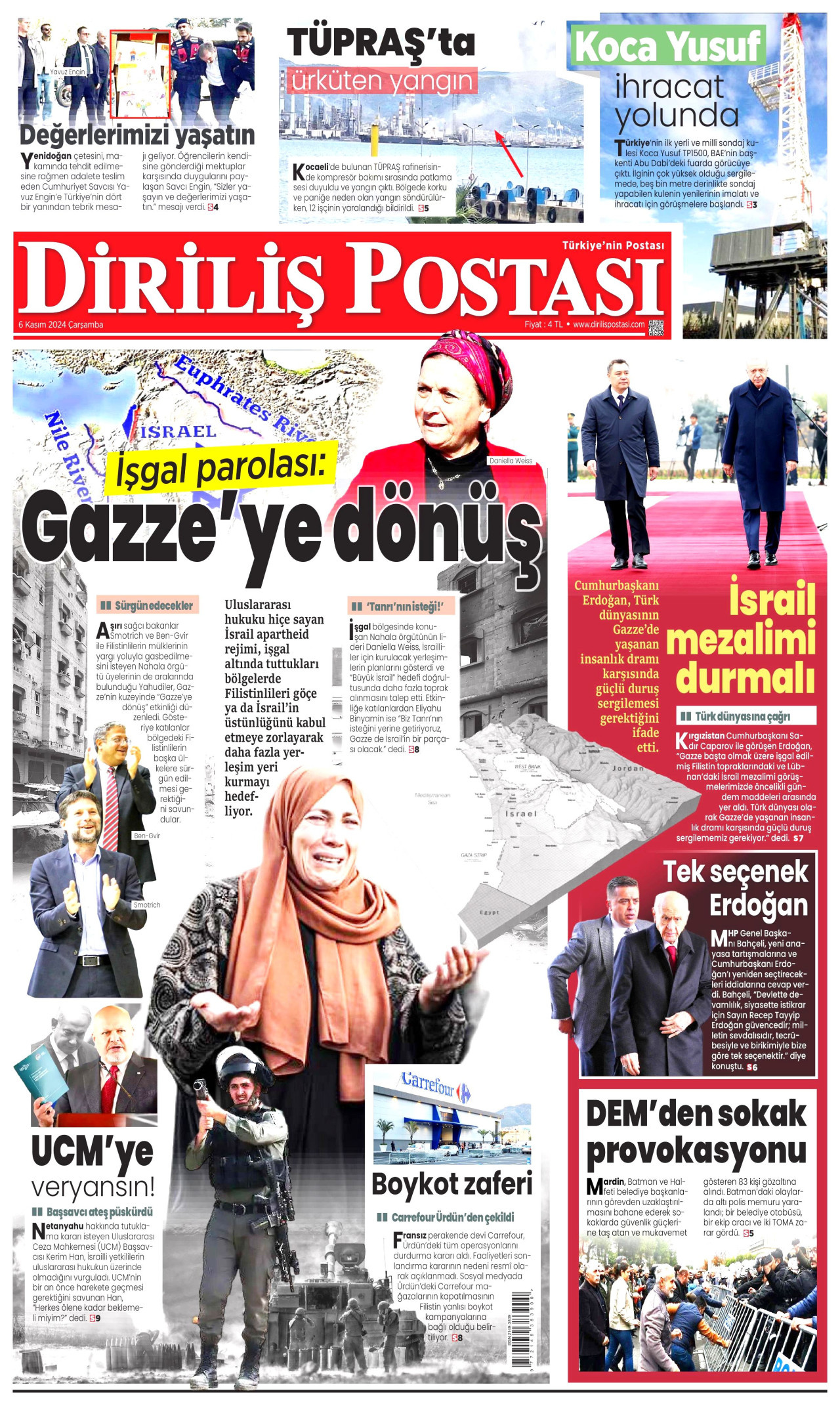 DİRİLİŞ POSTASI gazetesinin 6 Kasım 2024 tarihli birinci sayfası