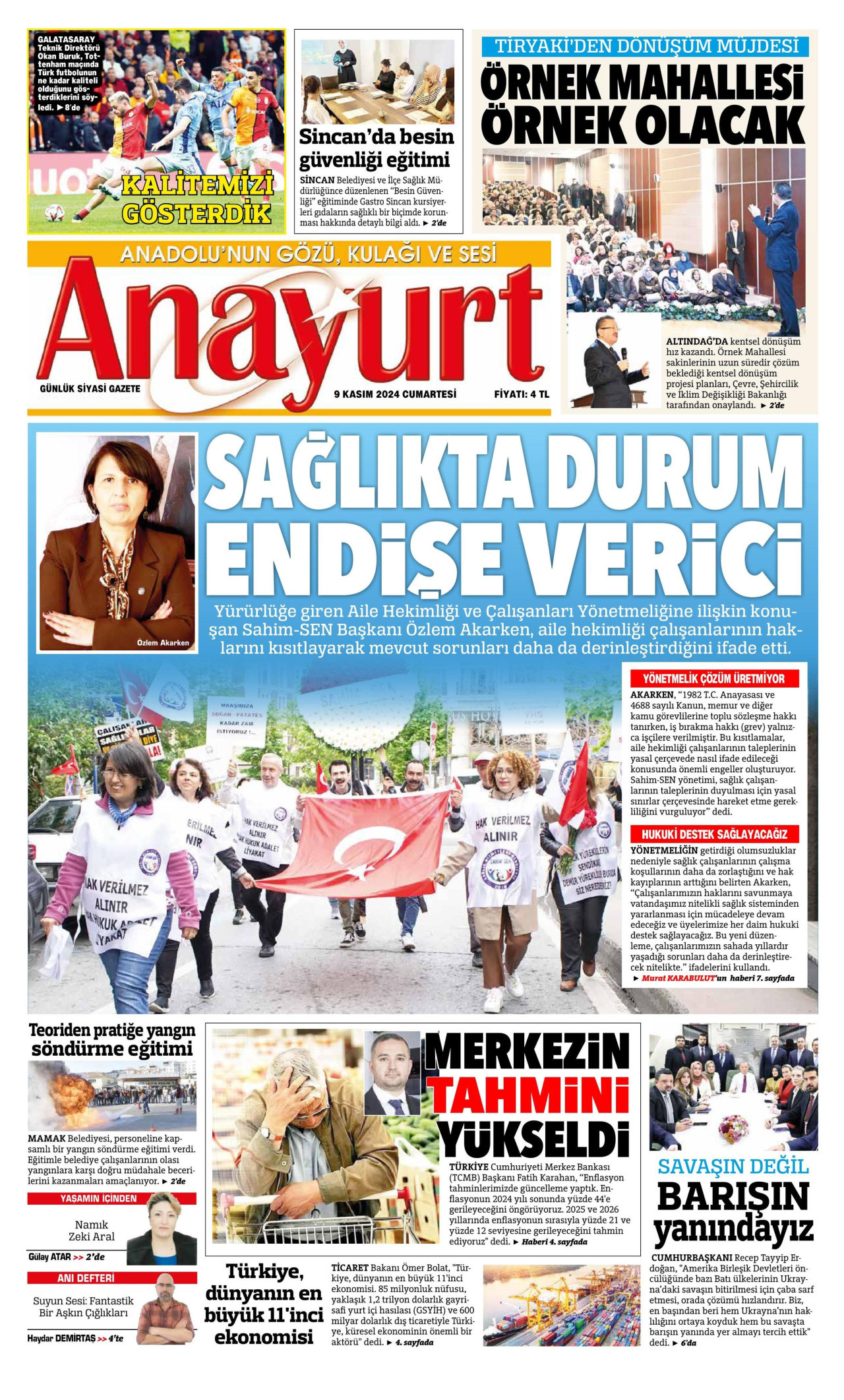 ANAYURT gazetesinin 9 Kasım 2024 tarihli birinci sayfası