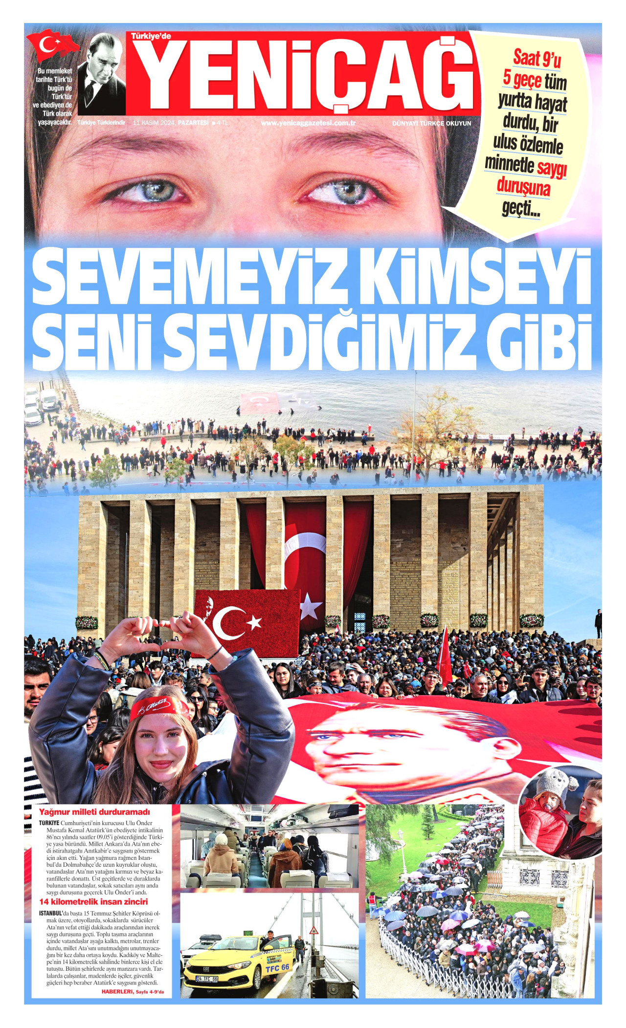 YENİÇAĞ gazetesinin 11 Kasım 2024 tarihli birinci sayfası