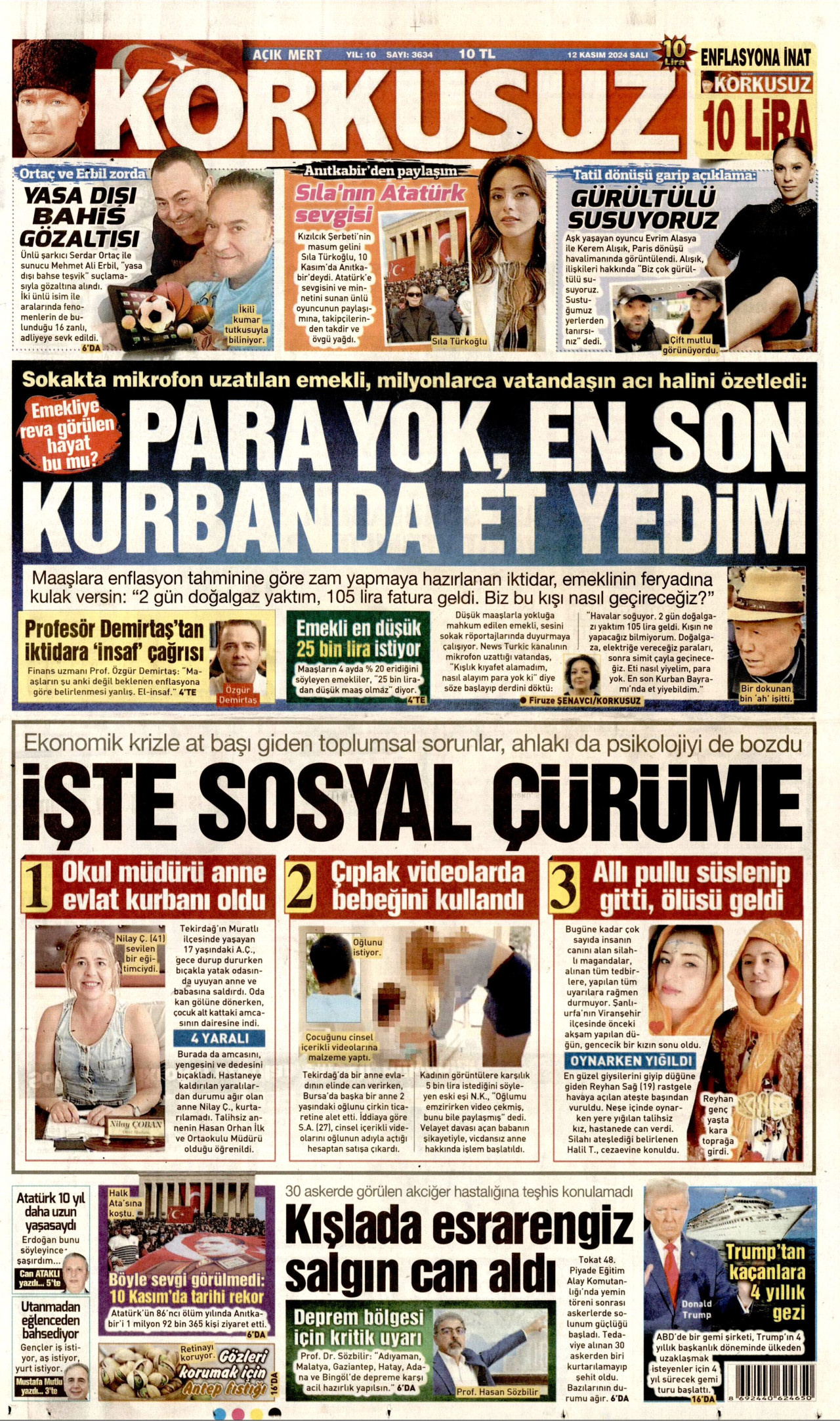 KORKUSUZ gazetesinin 12 Kasım 2024 tarihli birinci sayfası