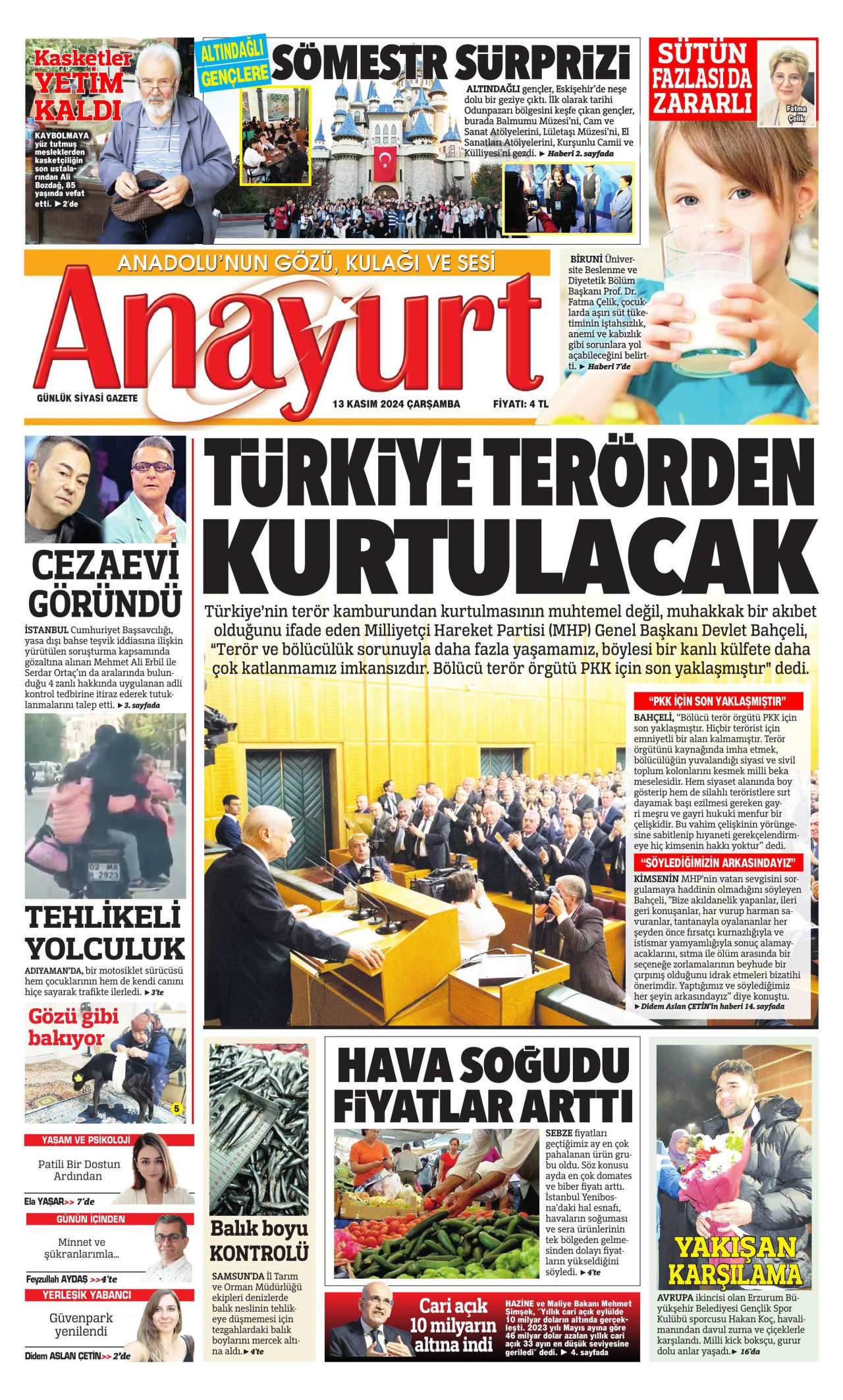 ANAYURT gazetesinin 13 Kasım 2024 tarihli birinci sayfası