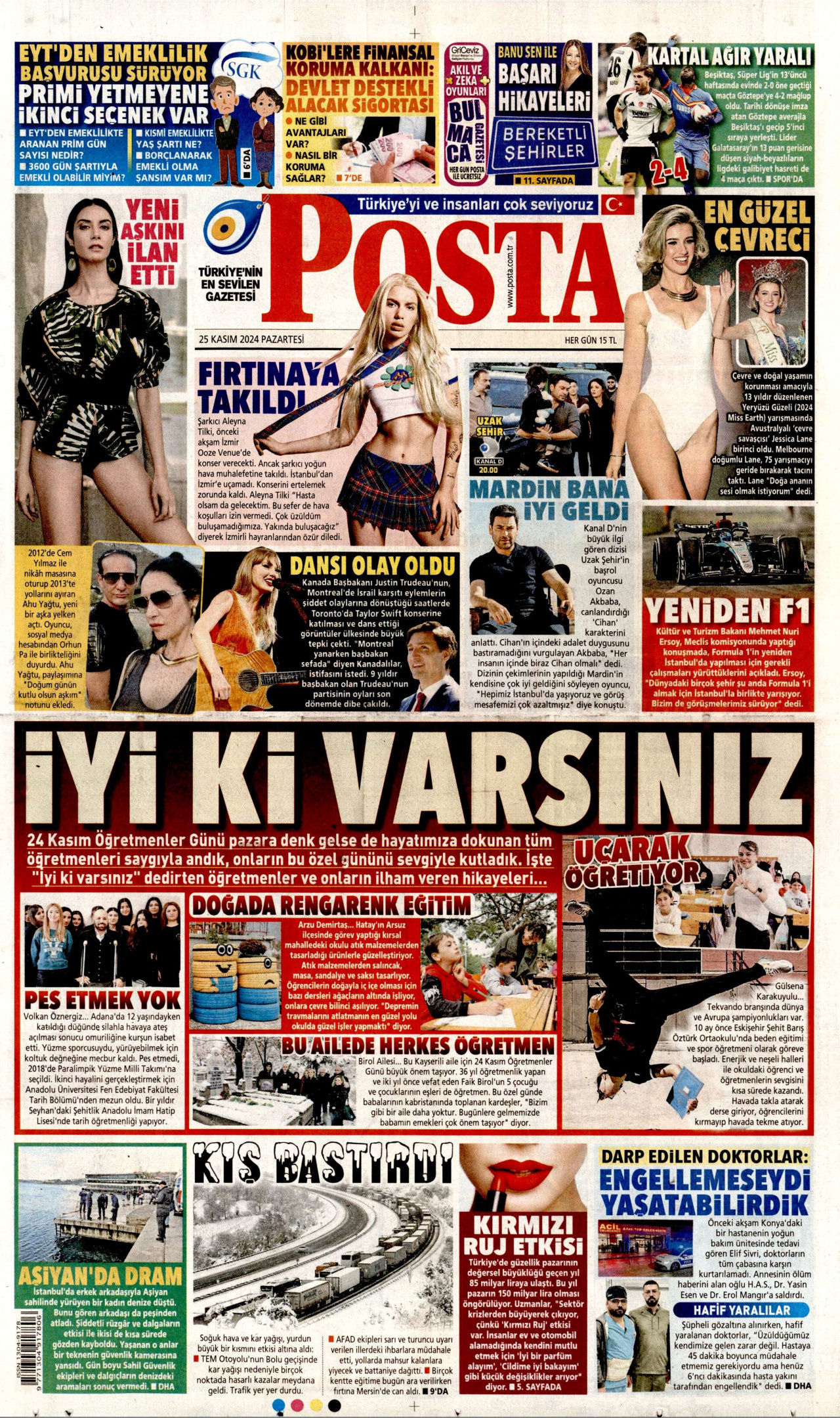 POSTA gazetesinin 25 Kasım 2024 tarihli birinci sayfası