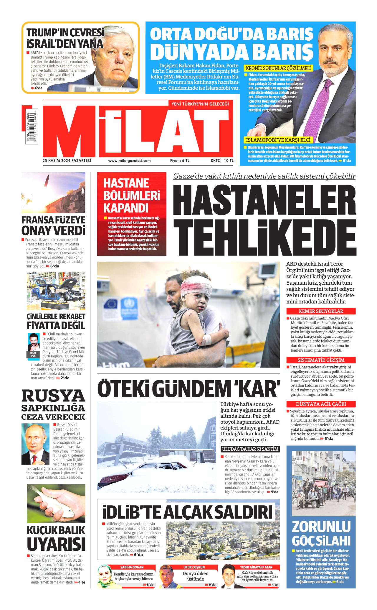 MİLAT gazetesinin 25 Kasım 2024 tarihli birinci sayfası