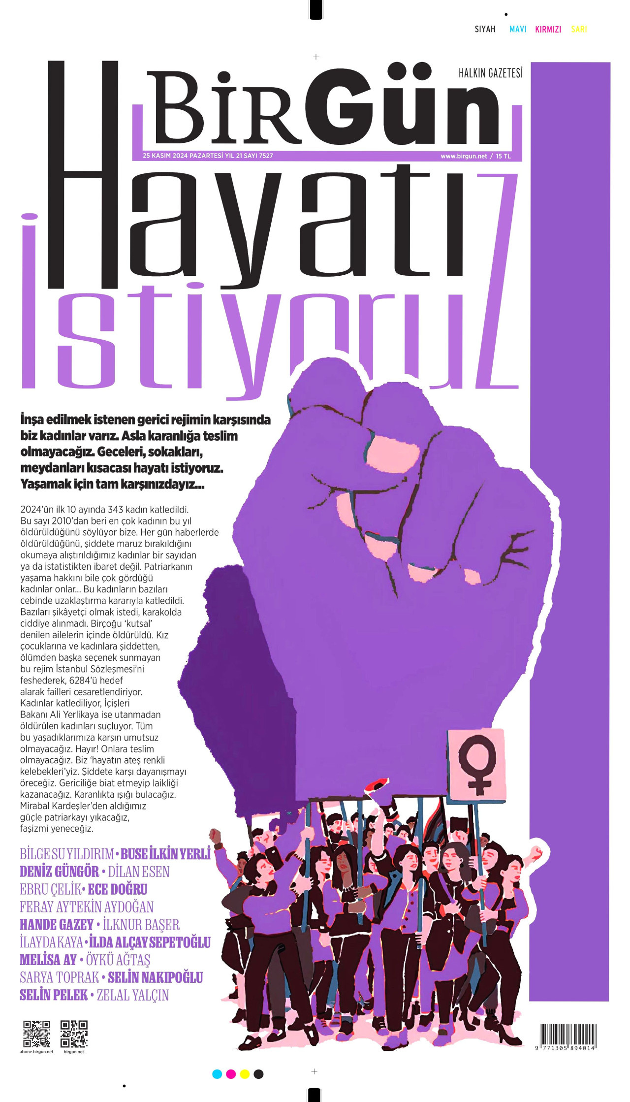 BİRGÜN gazetesinin 25 Kasım 2024 tarihli birinci sayfası