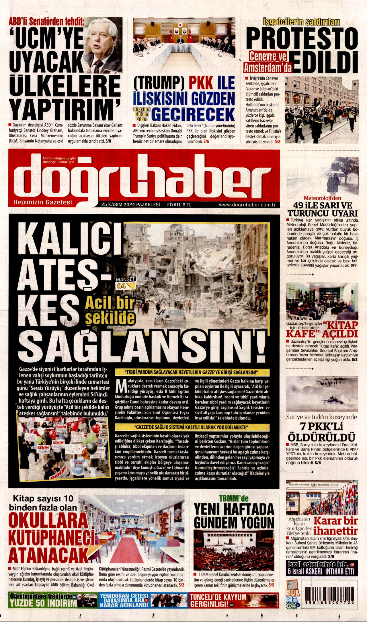DOĞRU HABER gazetesinin 25 Kasım 2024 tarihli birinci sayfası