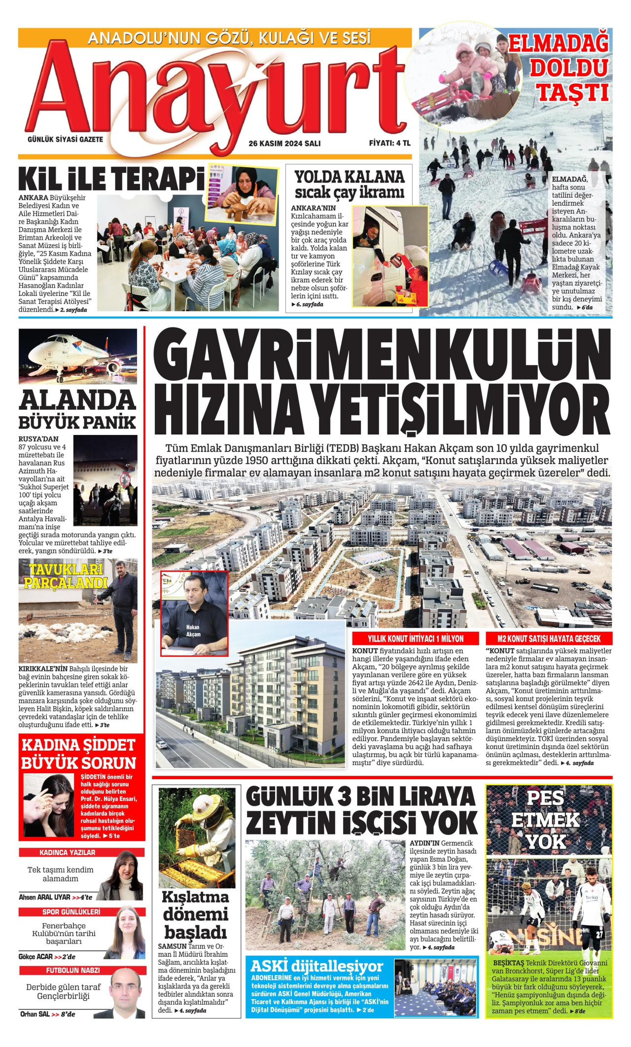ANAYURT gazetesinin 26 Kasım 2024 tarihli birinci sayfası