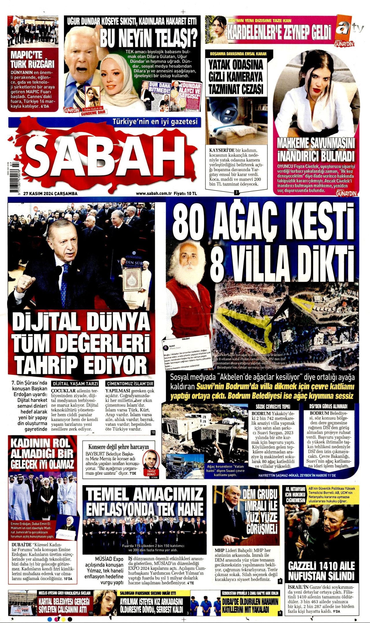 SABAH gazetesinin 27 Kasım 2024 tarihli birinci sayfası
