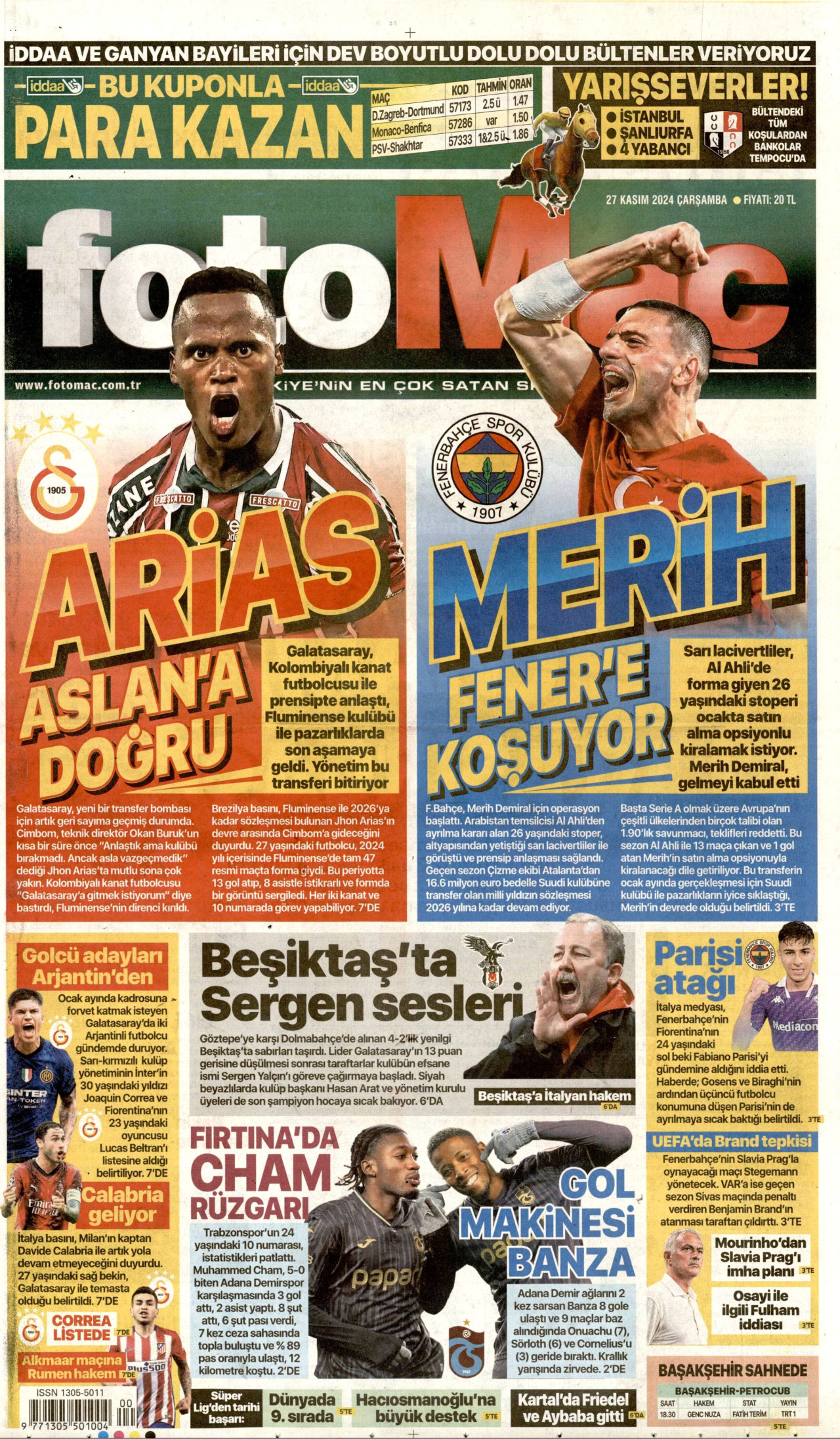 FOTOMAÇ gazetesinin 27 Kasım 2024 tarihli birinci sayfası